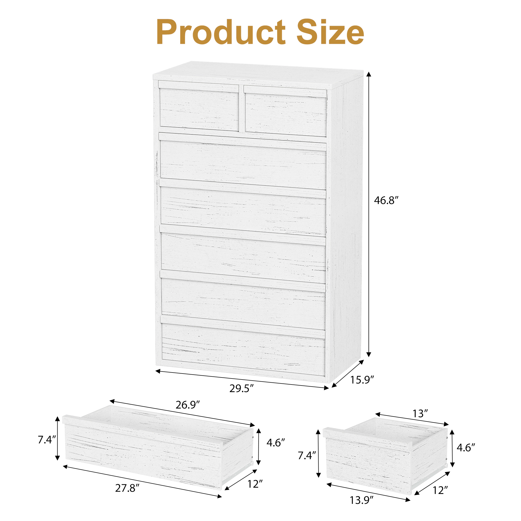 BebreezChic 7-Drawer Wide Dresser 54"L×15.9"W×30.6"H Wood Color Engineered Chest of Drawers