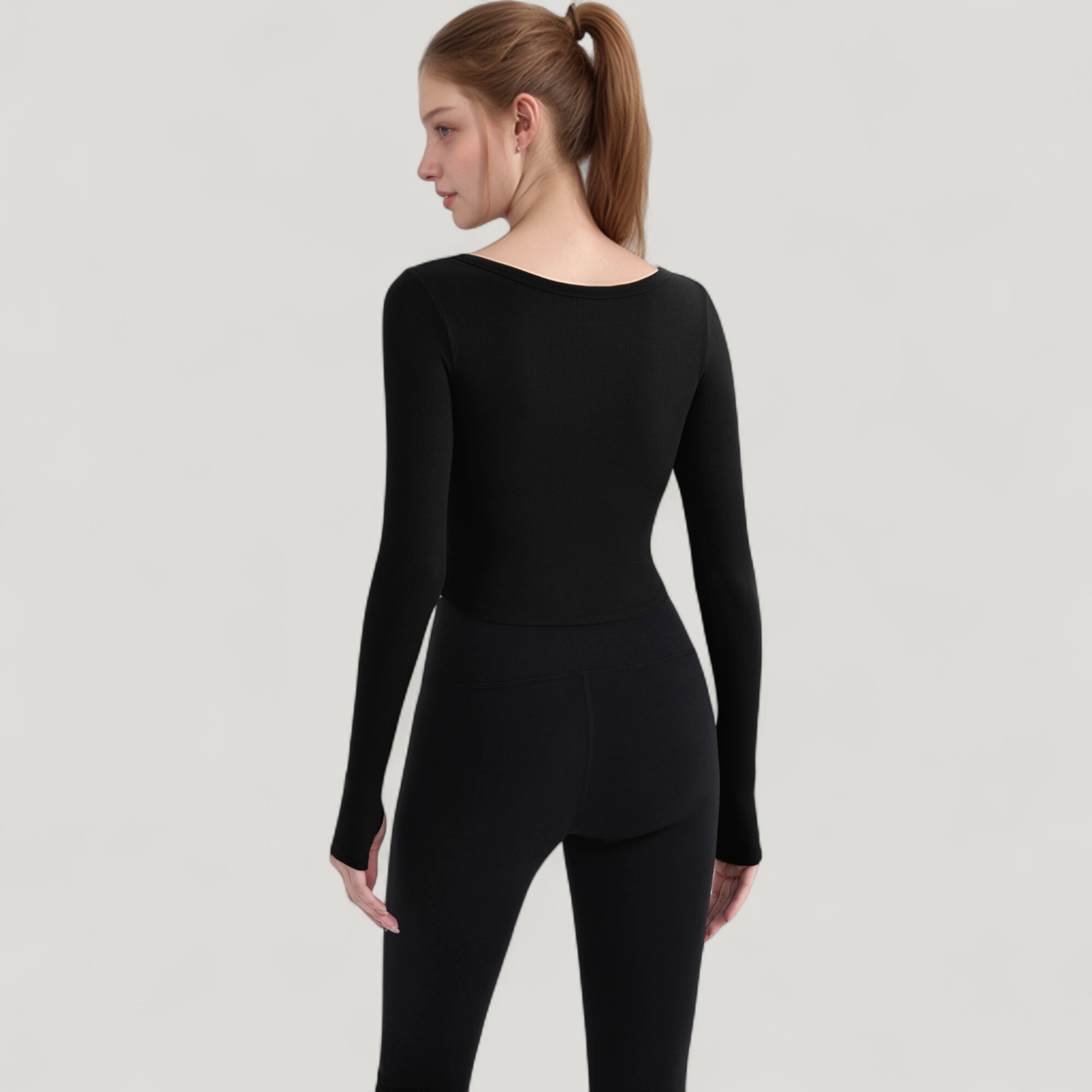 Anna-Kaci Women's Long Sleeve Pullover Top with Deep Scoop Neck and Fitted Stretch Design