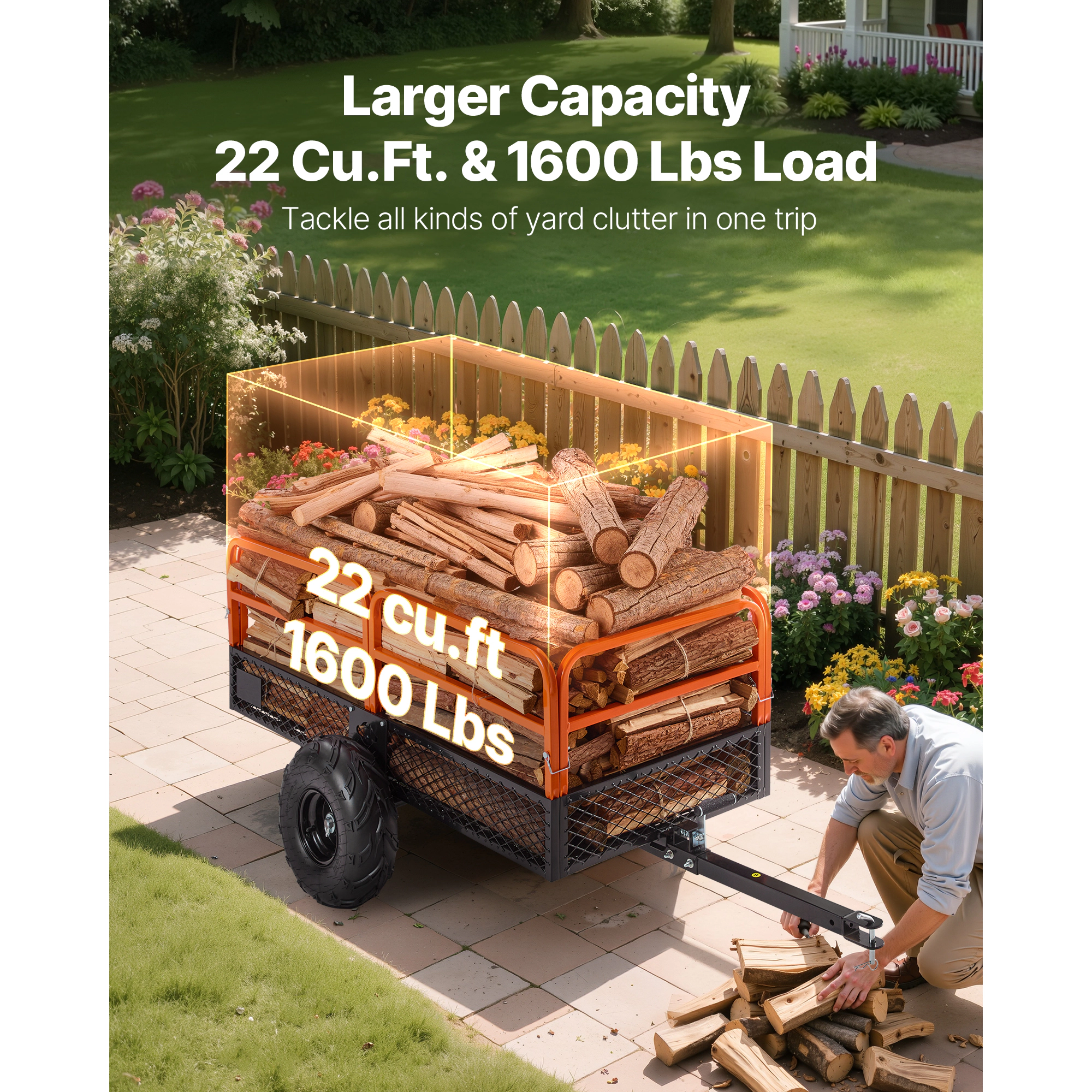 HONGGE Heavy-Duty Steel ATV Utility Trailer, 1600 lb Capacity, 22 Cu. Ft. Dump Trailer for Tractors & Mowers