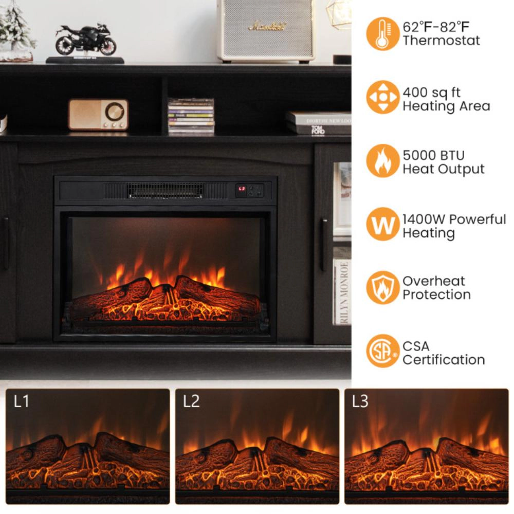 Hivvago Fireplace Tv Stand For Tvs Up To 65 Inch With Side Cabinets And Remote Control