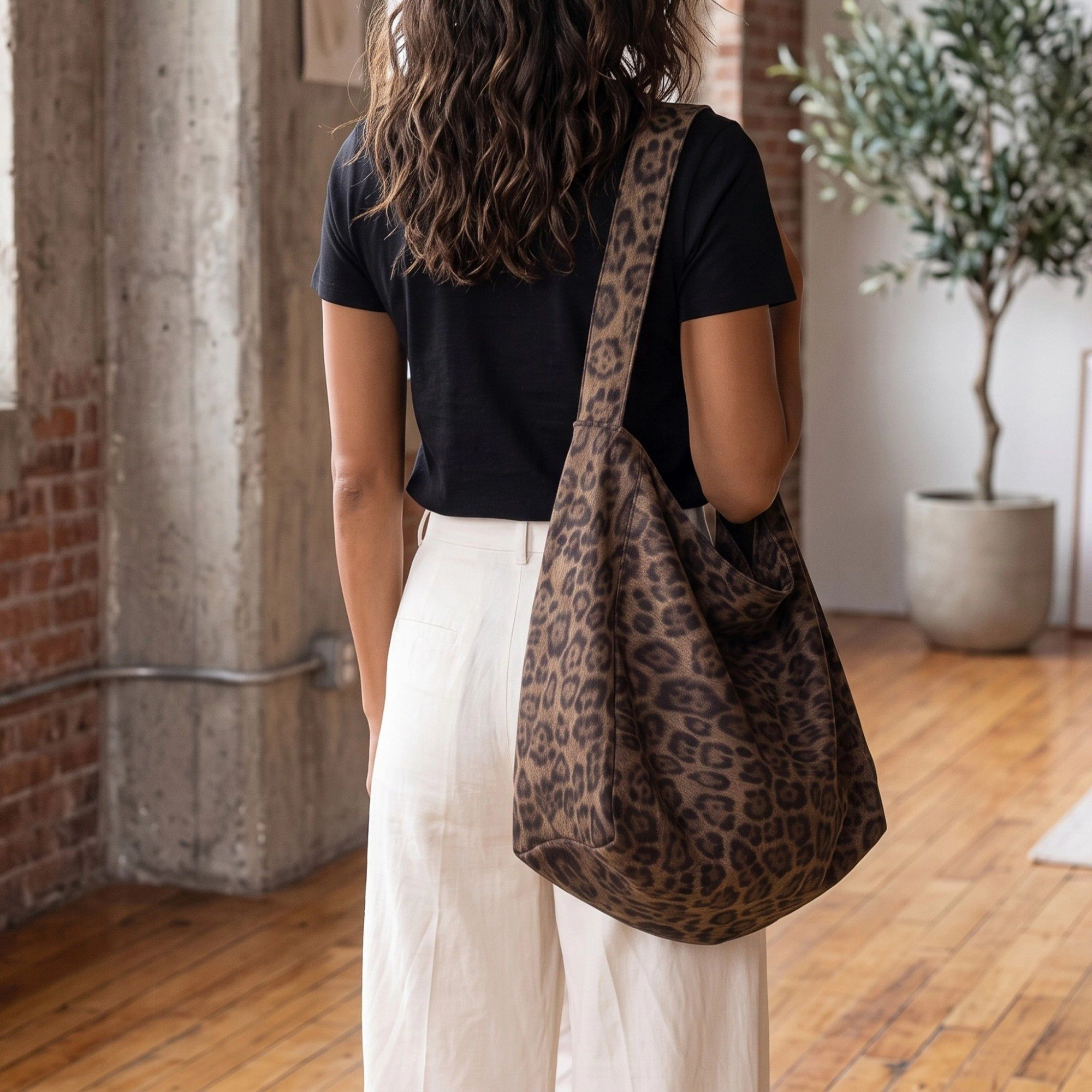 Alilang Women's Leopard Print Hobo Shoulder Bag with Soft Slouchy Silhouette and Wide Strap 15.3x12.2x0.8in