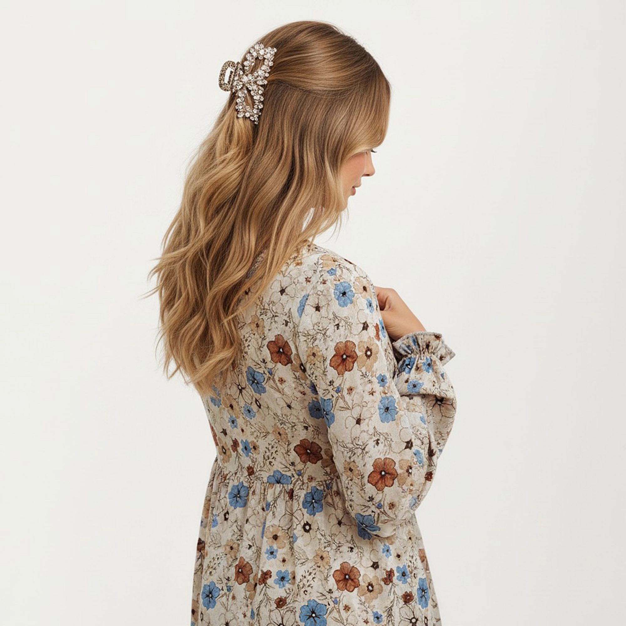 Anna-Kaci Women's Floral Long Sleeve Round Neck Ruffle Hem Tiered Dress