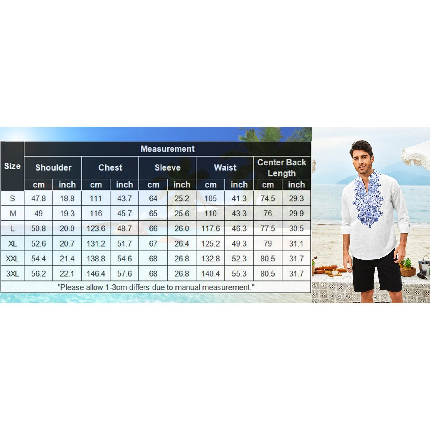 COOFANDY Mens Boho Long Sleeve Henley Shirt Stand V Neck Ethnic Print Casual Tops