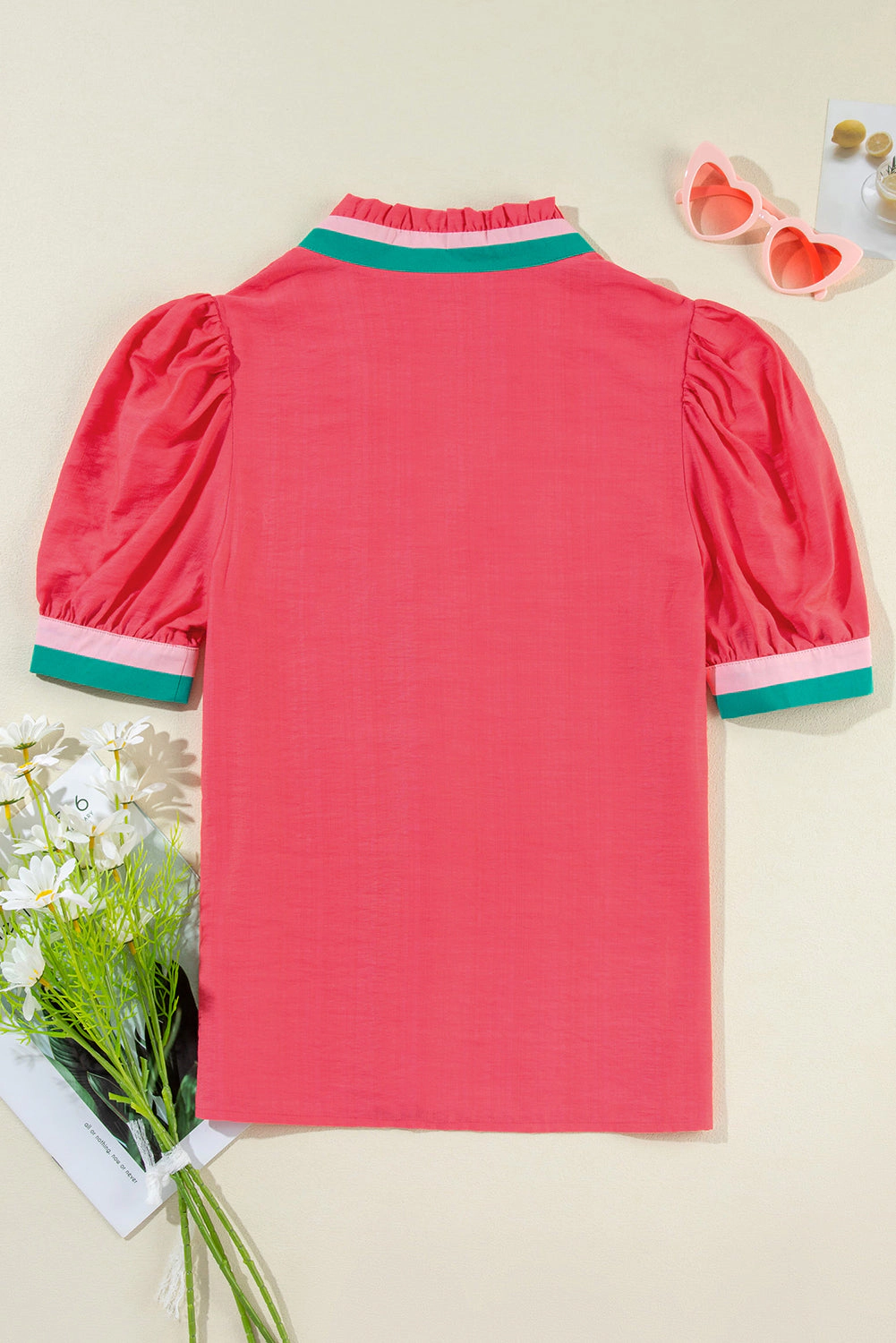 Threaded Pear Women's Becky V Neck Short Sleeve Blouse