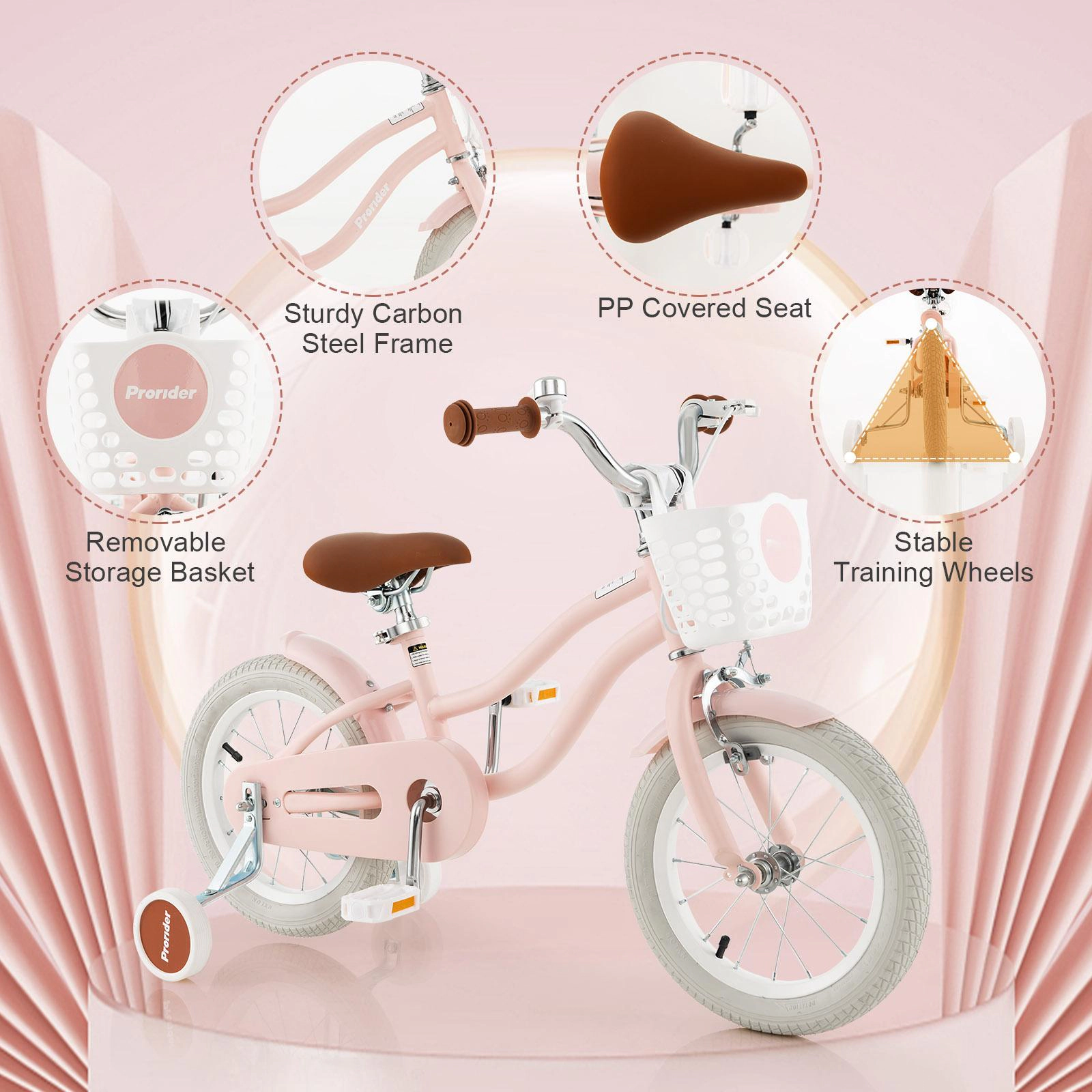 SUGIFT 12-In Kids Bike with Training Wheels 99-lb Seat Capacity Ages 3-4 Years 17.5-21.5-in Seat Height Pink 1-Piece