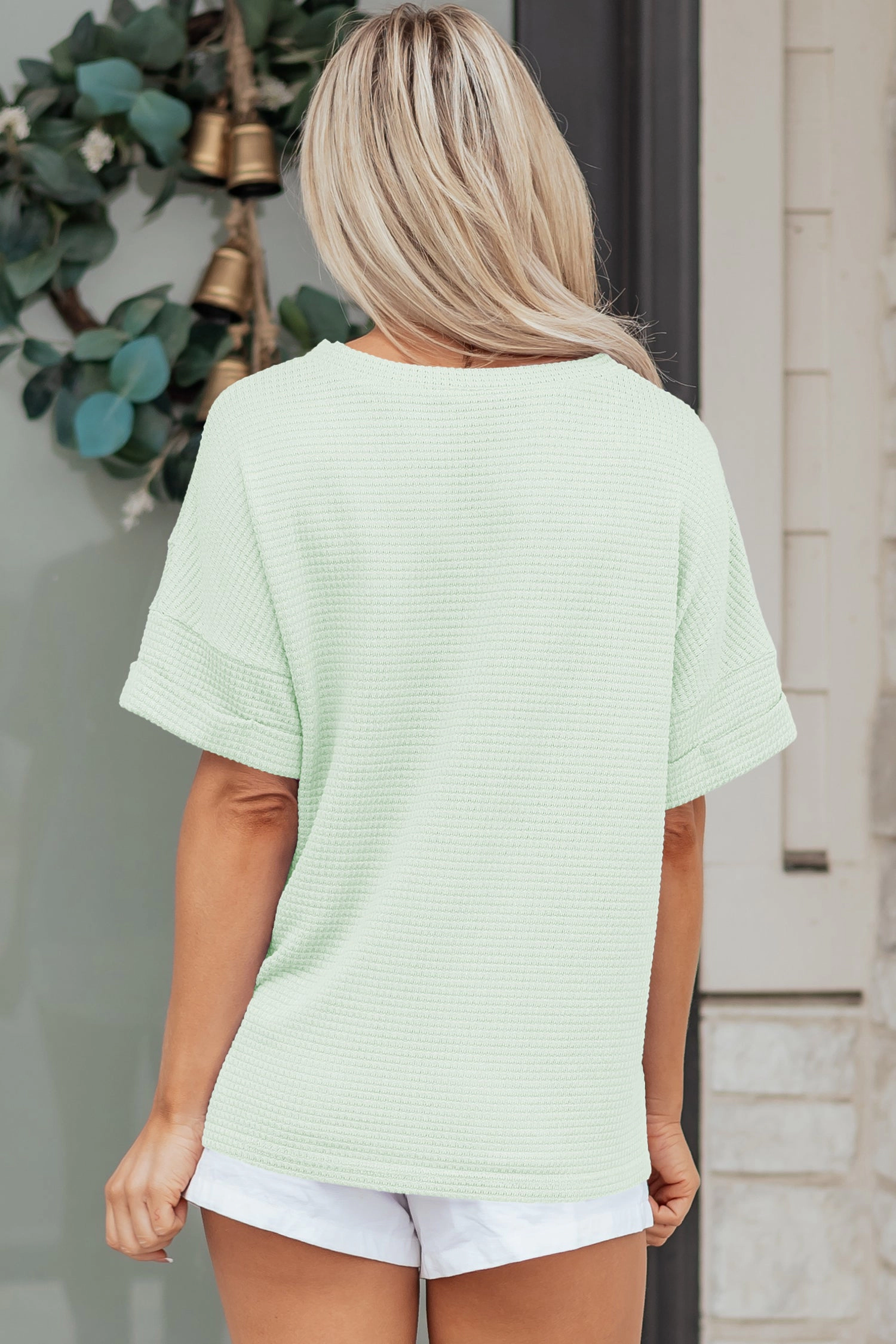 Threaded Pear Womens Willow Waffle Knit Short Sleeve Top