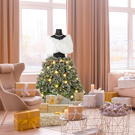 SUGIFT 5-ft Pre-Lit Snowy Mannequin Dress Form Christmas Tree, 50 Warm ...