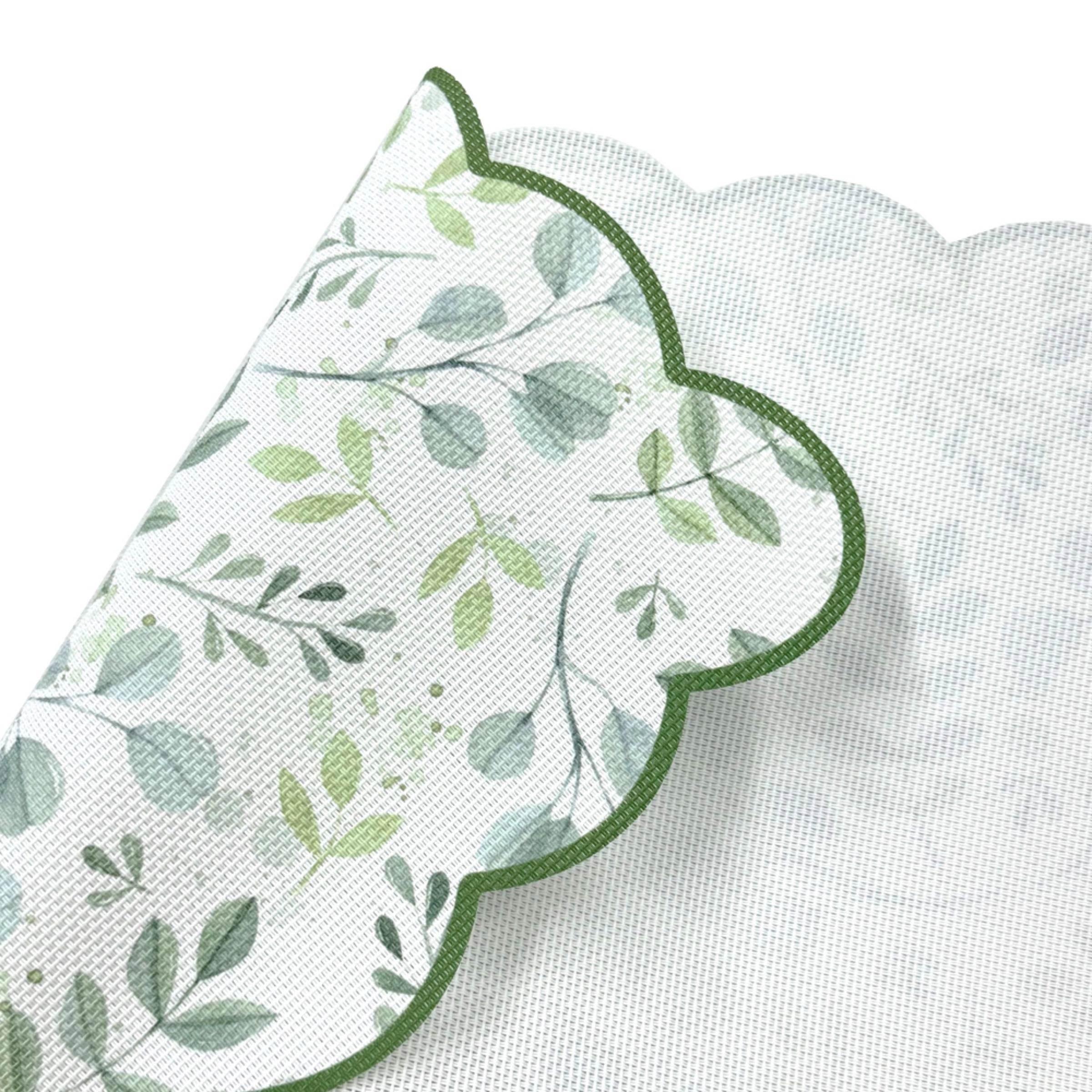 Dainty Home Leaves Woven Vinyl Scalloped Border Reversible 13" x 19" Placemat Set of 6