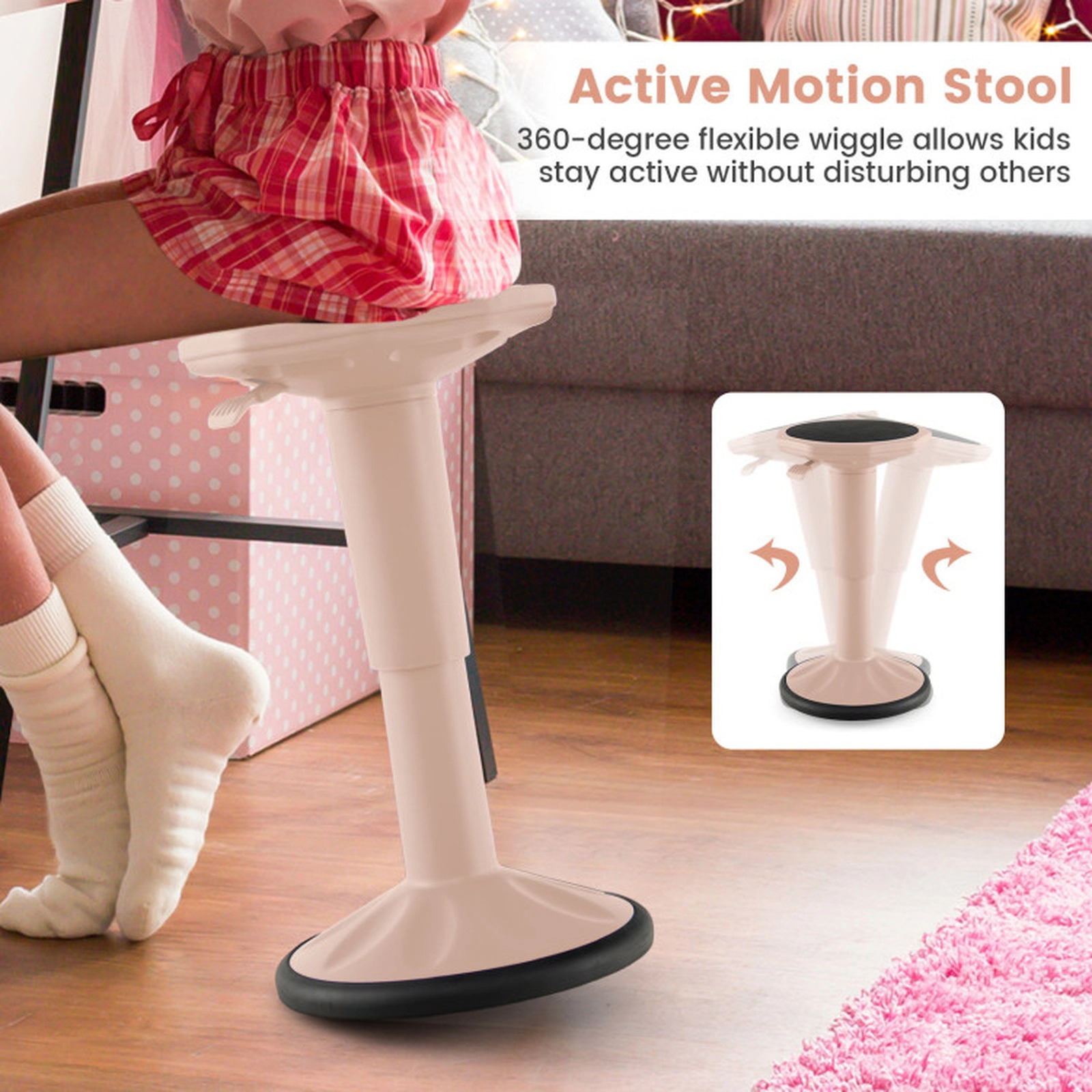 SUGIFT Adjustable-Height Wobble Chair Active Learning Stool 250-lb Capacity Ages 7+ 16.5-24-in Height Pink