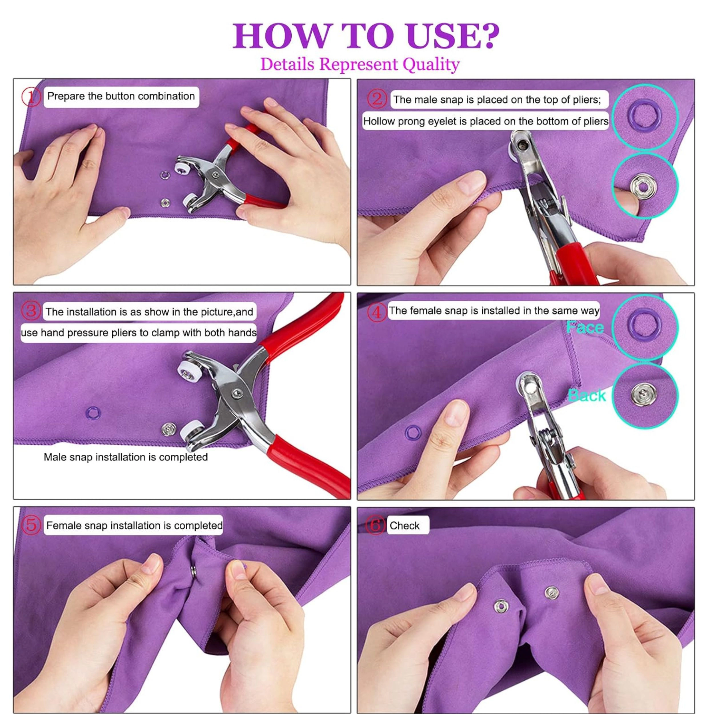 Stock Preferred 200 Set 9.5mm Metal Snap Button and Fastener Pliers Craft Kit 10 Colors