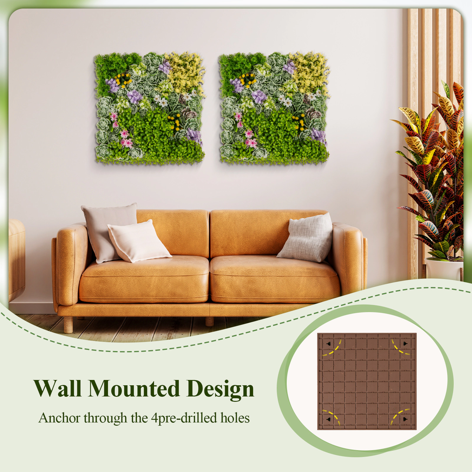 SUGIFT 3D Hanging Succulent Wall Panel 20 x 20 in with 10 Mixed Faux Plants PE Green and Brown for Balcony Home