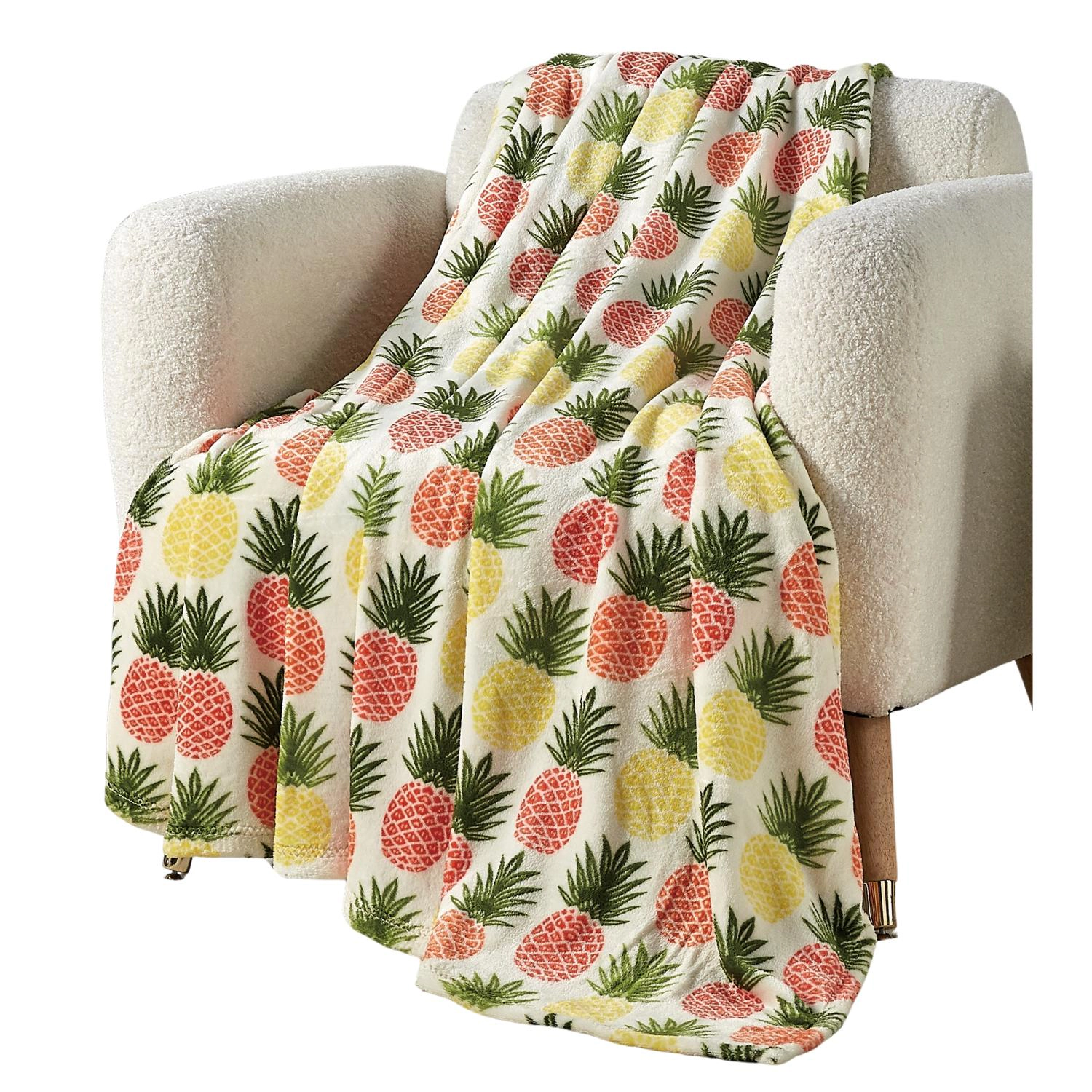 Plazatex Natural Pineapple All Season Plush Decorative Throw Blanket 50" x 70" Yellow