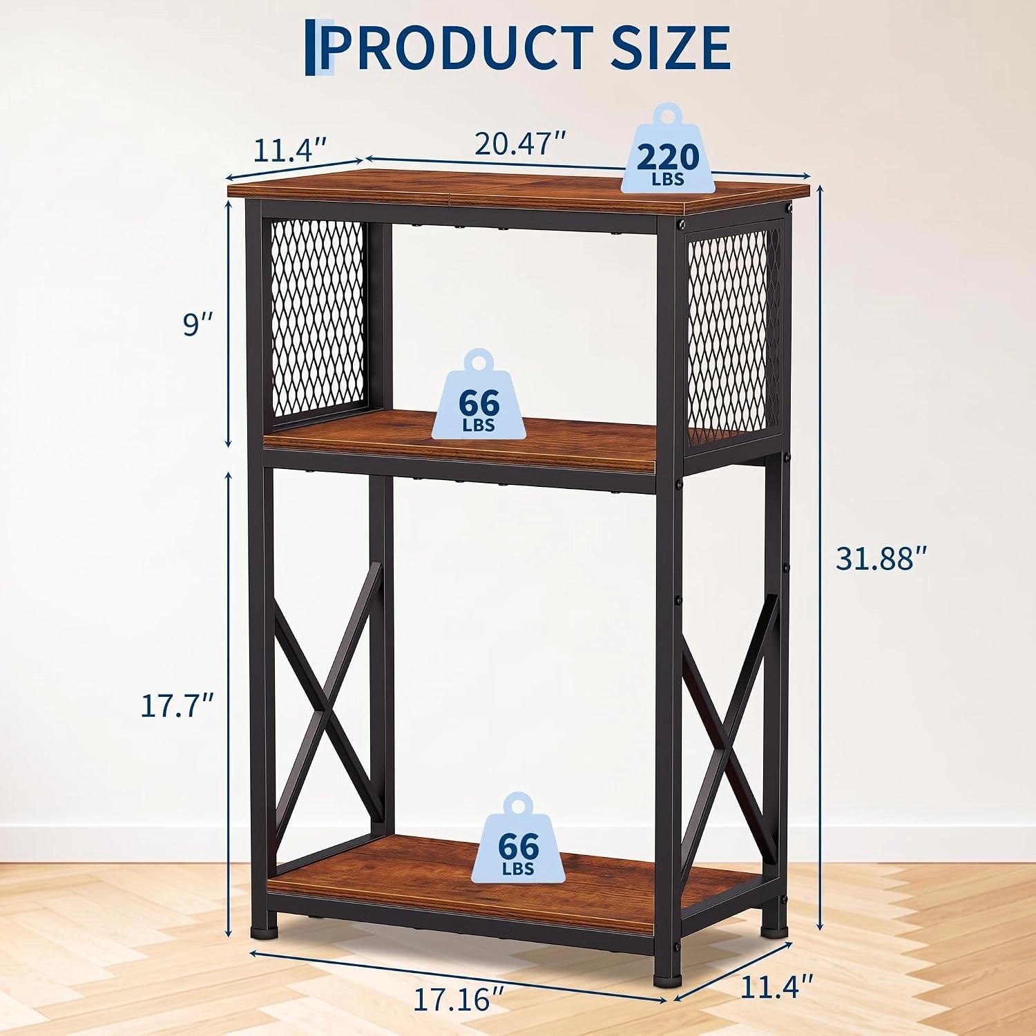 10 Gallon Aquarium Stand, 3-Tier Metal Wood Fish Tank Holder with Storage Shelves