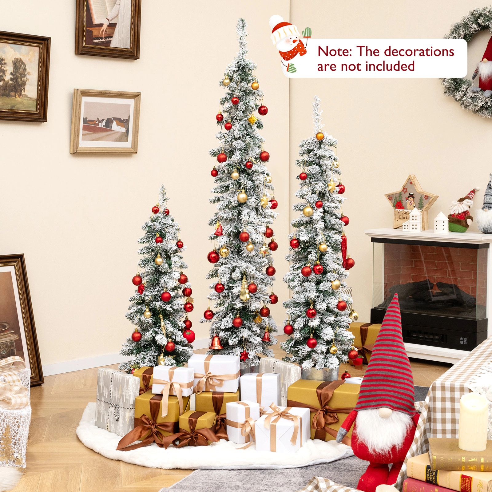 LJG Set of 3 Pre-Lit Snow Flocked Artificial Christmas Trees Witrh 423 Branch Tips