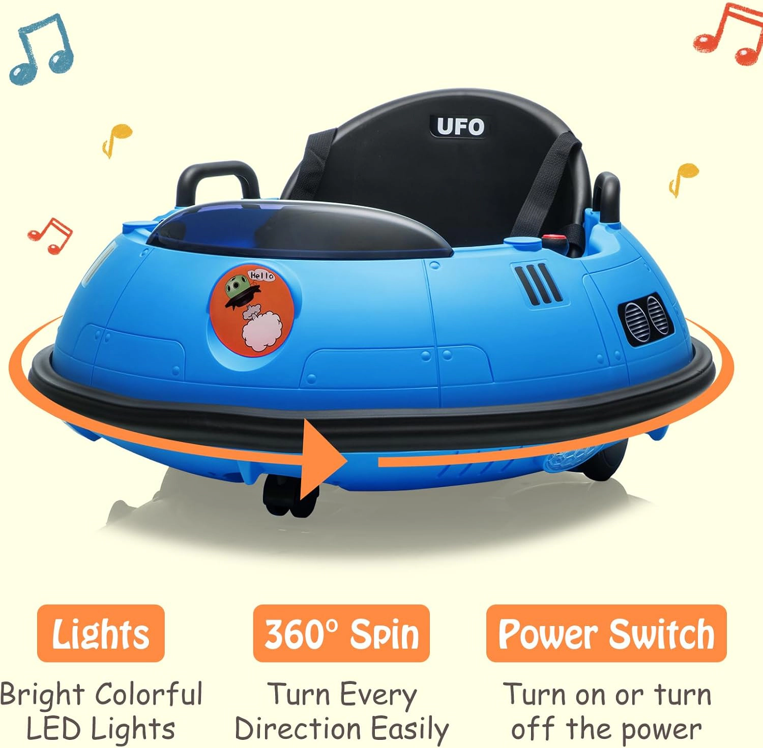 Enjyam 12V Electric Bumper Car for Toddlers, Kids Ride-On with Remote, 360 Degree Spin, LED Lights, Dual Joysticks