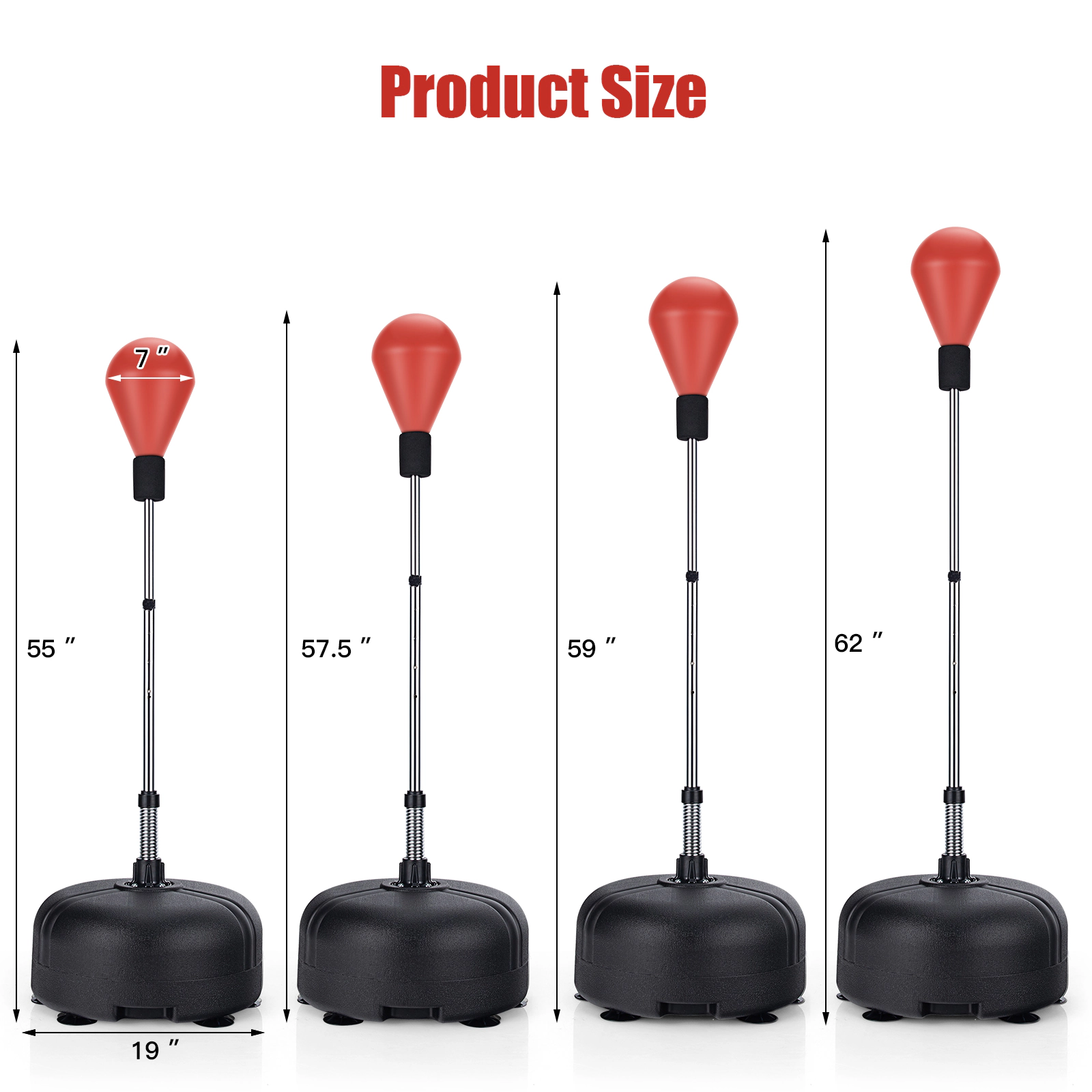 SUGIFT Adult Red 4-Level Adjustable Freestanding Punching Bag with Boxing Gloves 19-in Base Dia 55-in to 62-in H