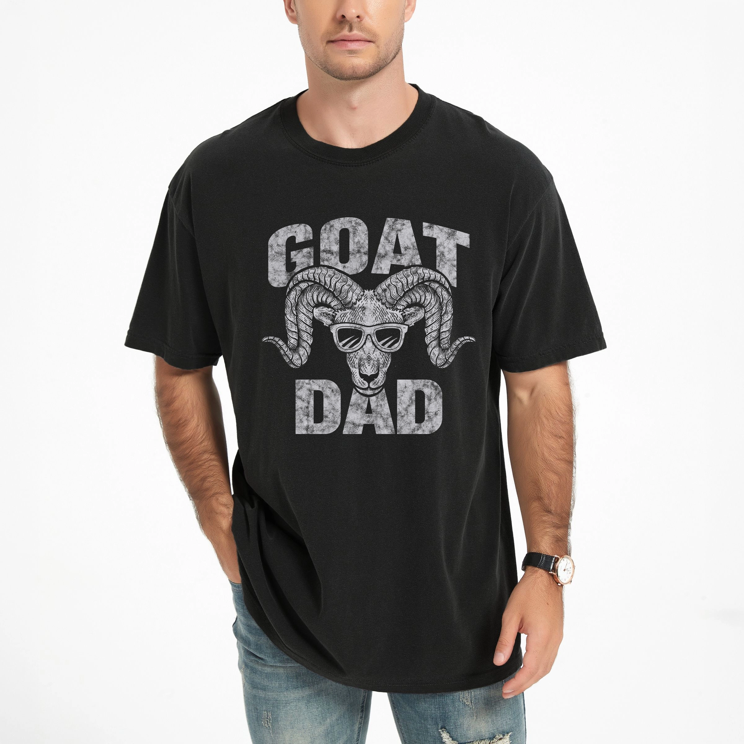 Simply Sage Market - Goat Dad Distressed Men's Garment Dyed Graphic T-Shirt