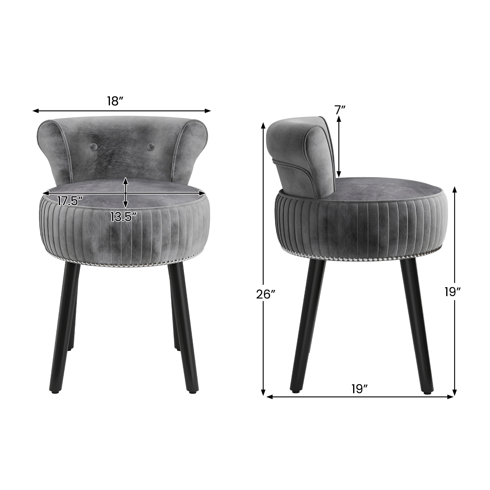 Hivvago Velvet Vanity Chair With Back Upholstered Stool Tufted Low And Solid Wood Legs
