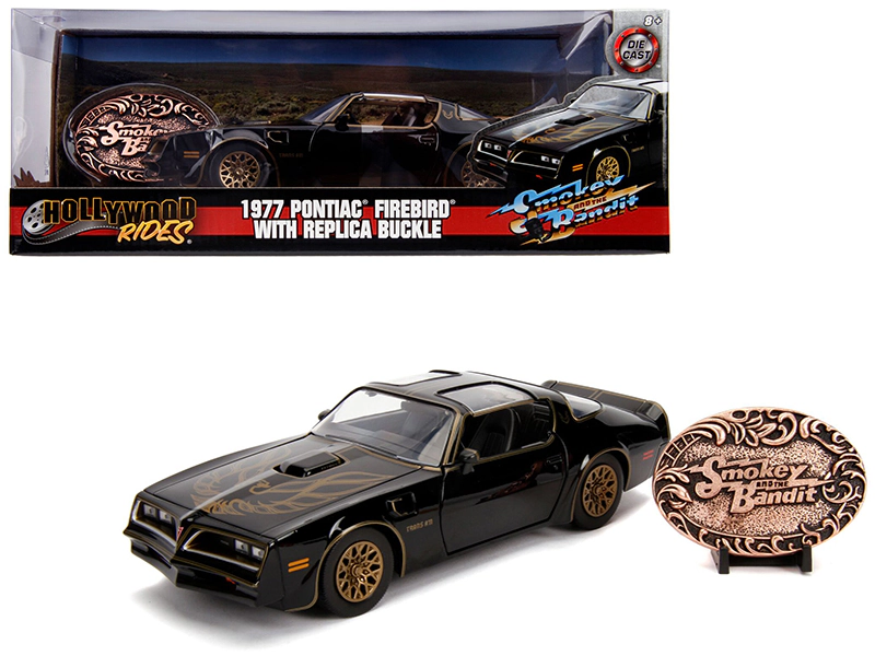 Jada 1977 Pontiac Firebird Trans Am Black with Replica Buckle "Smokey and the Bandit" (1977) Movie "Hollywood
