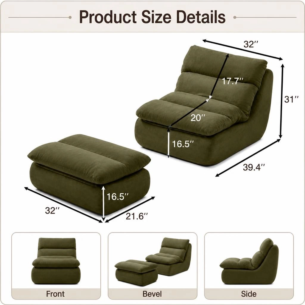 GOODSILO Soft Cotton Fabric Lazy Lounge Bean Bag Chair