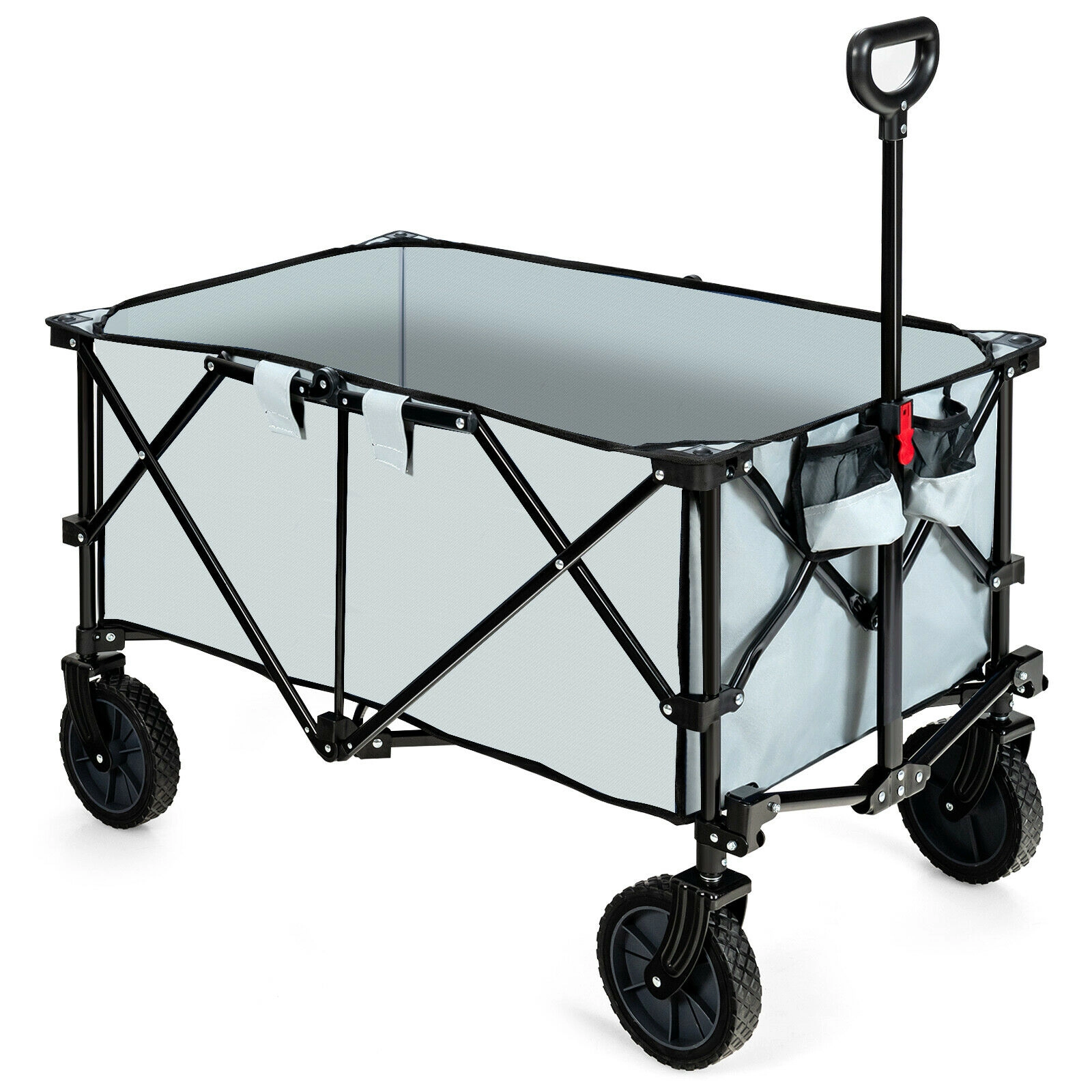 SUGIFT Folding Wagon Cart Gray with Adjustable Handle and 4 Universal Wheels