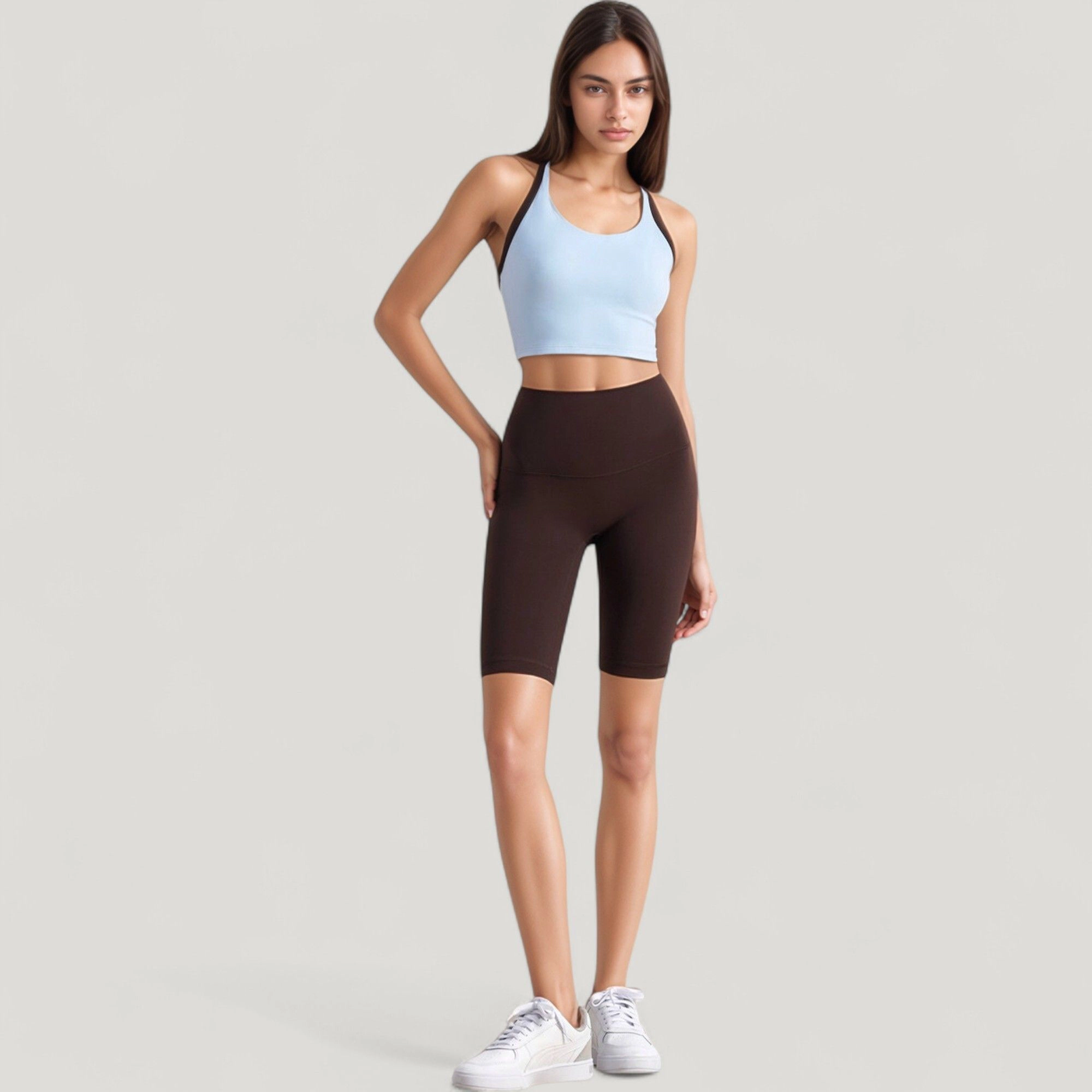 Anna-Kaci Women's Scoop Neck Racerback Sports Bra with Contrast Trim