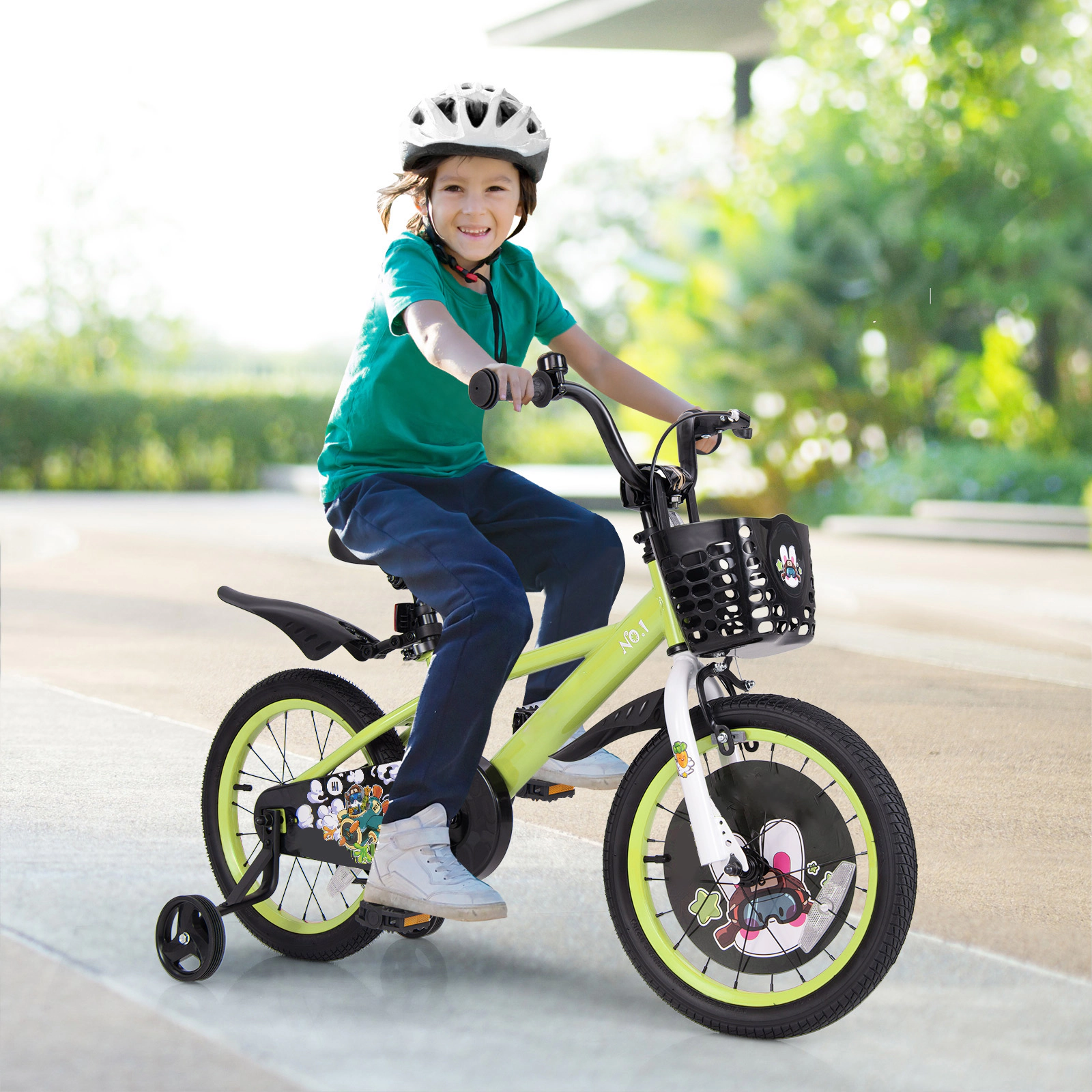 SUGIFT Adjustable 16-in Kids Bicycle with Hand Brake and Detachable Training Wheels 110-lb Seat Capacity Ages 4-7 Green