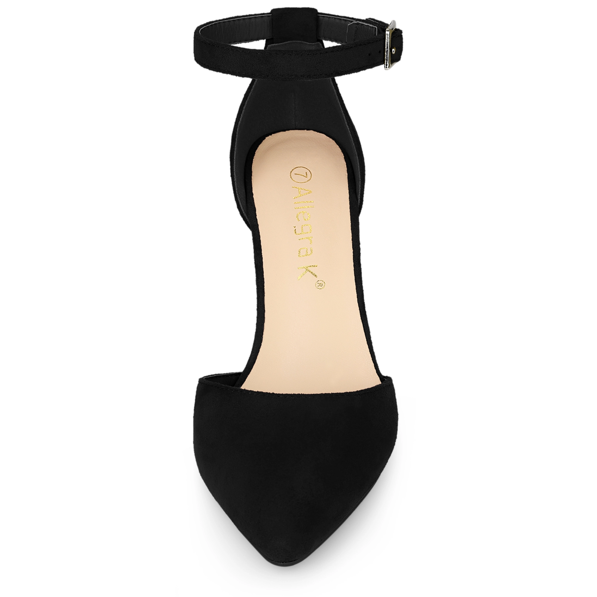 BLISSFUL STEP Women's Ankle Strap Pointed Toe Block Heels Pumps