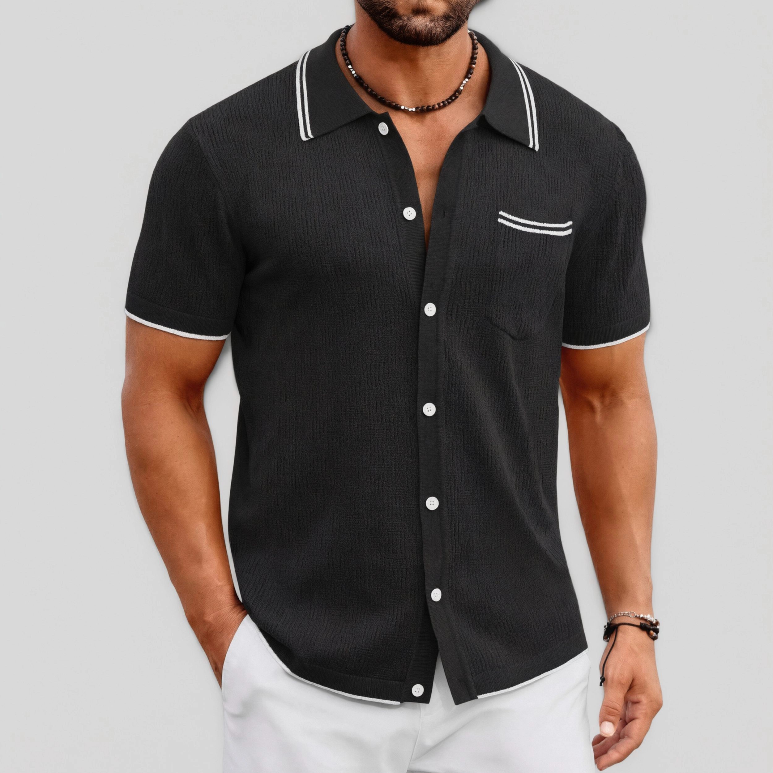 COOFANDY Mens Short Sleeve Button Down Shirts  Textured Collared Polo Tops