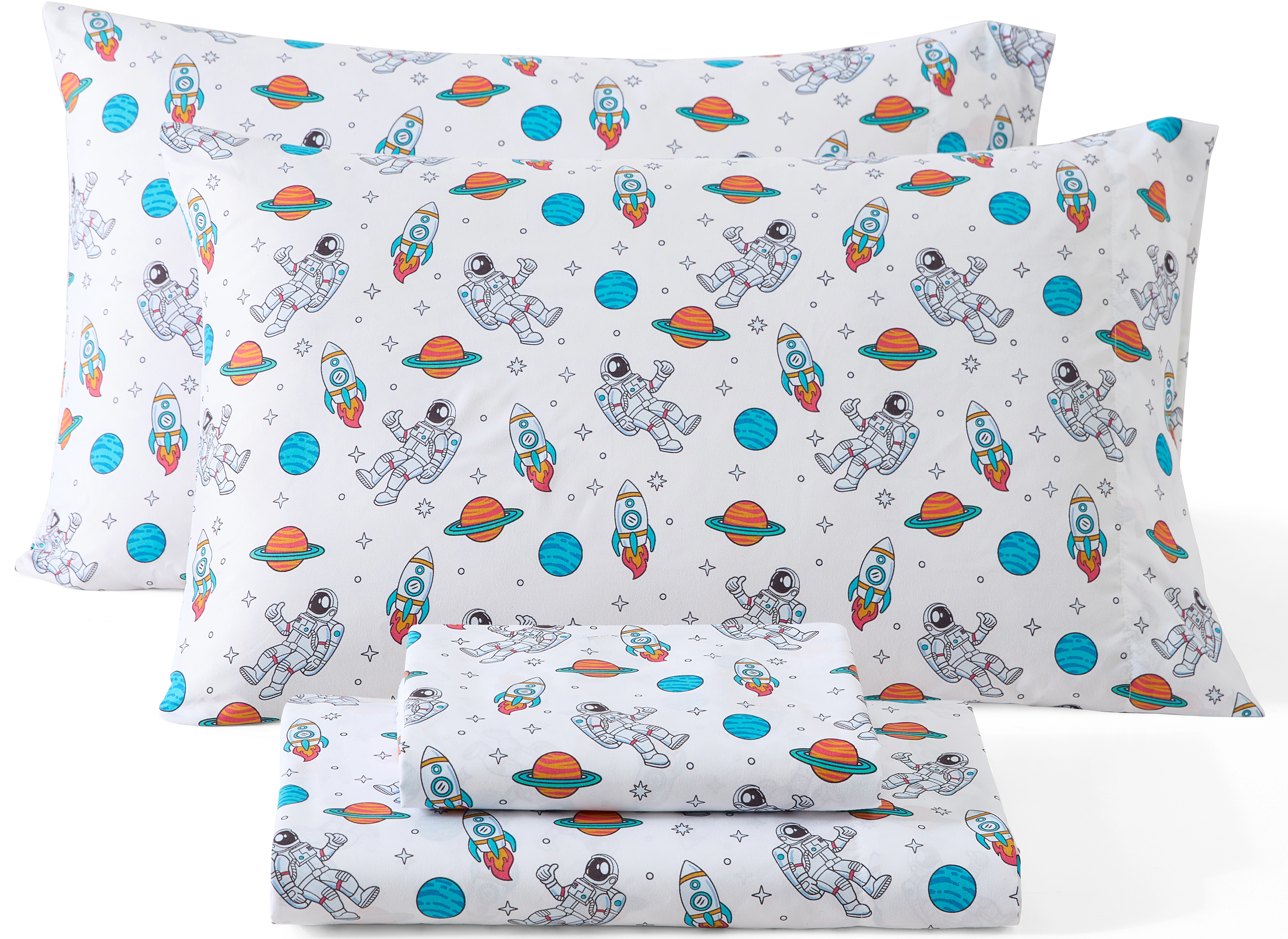 HLC.ME UFO Space Printed Boys Bed Sheets Set - Wrinkle Resistant & Ultra Soft Fits Mattresses up to 15 Inches Deep