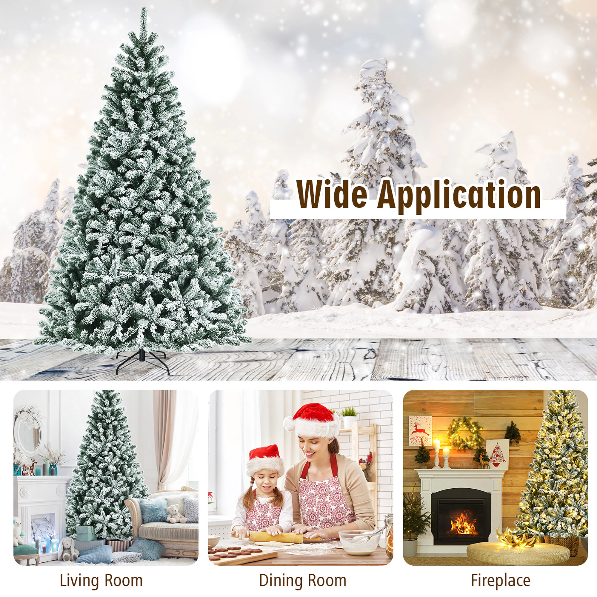 Costway 6/7/8ft Pre-lit Snow Flocked Hinged Christmas Tree w/1502 Tips & Metal Stand