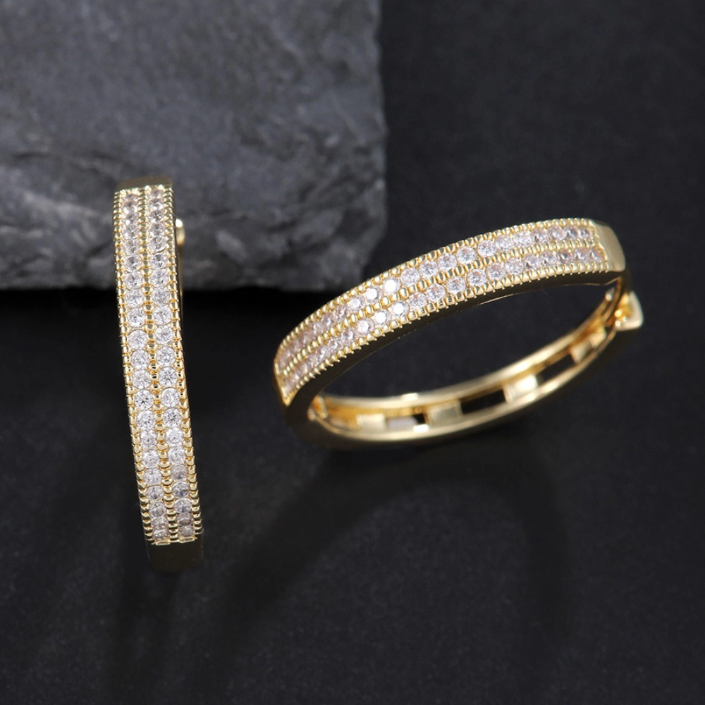Double Row Pave Cubic Zirconia Rectangle Hoop Earring