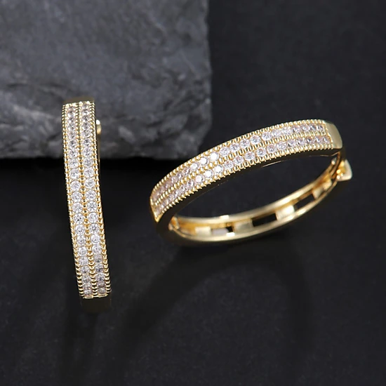 Double Row Pave Cubic Zirconia Rectangle Hoop Earring