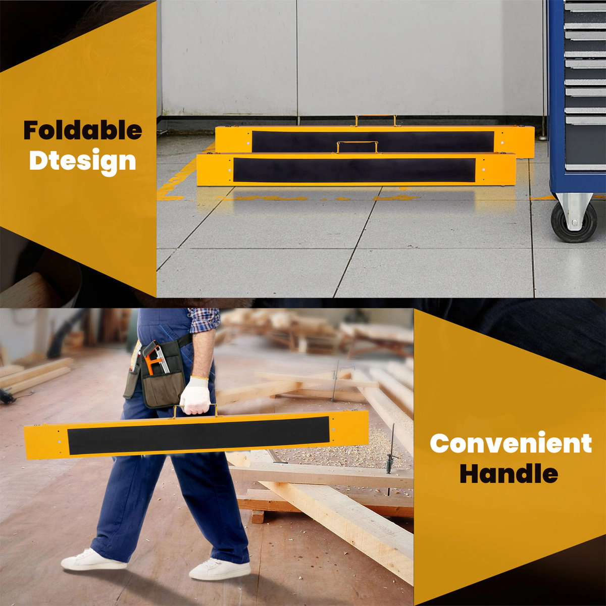 SUGIFT Heavy Duty Steel Folding Sawhorse 275-lb Capacity Each 39-in Long 2-Pack Black and Yellow