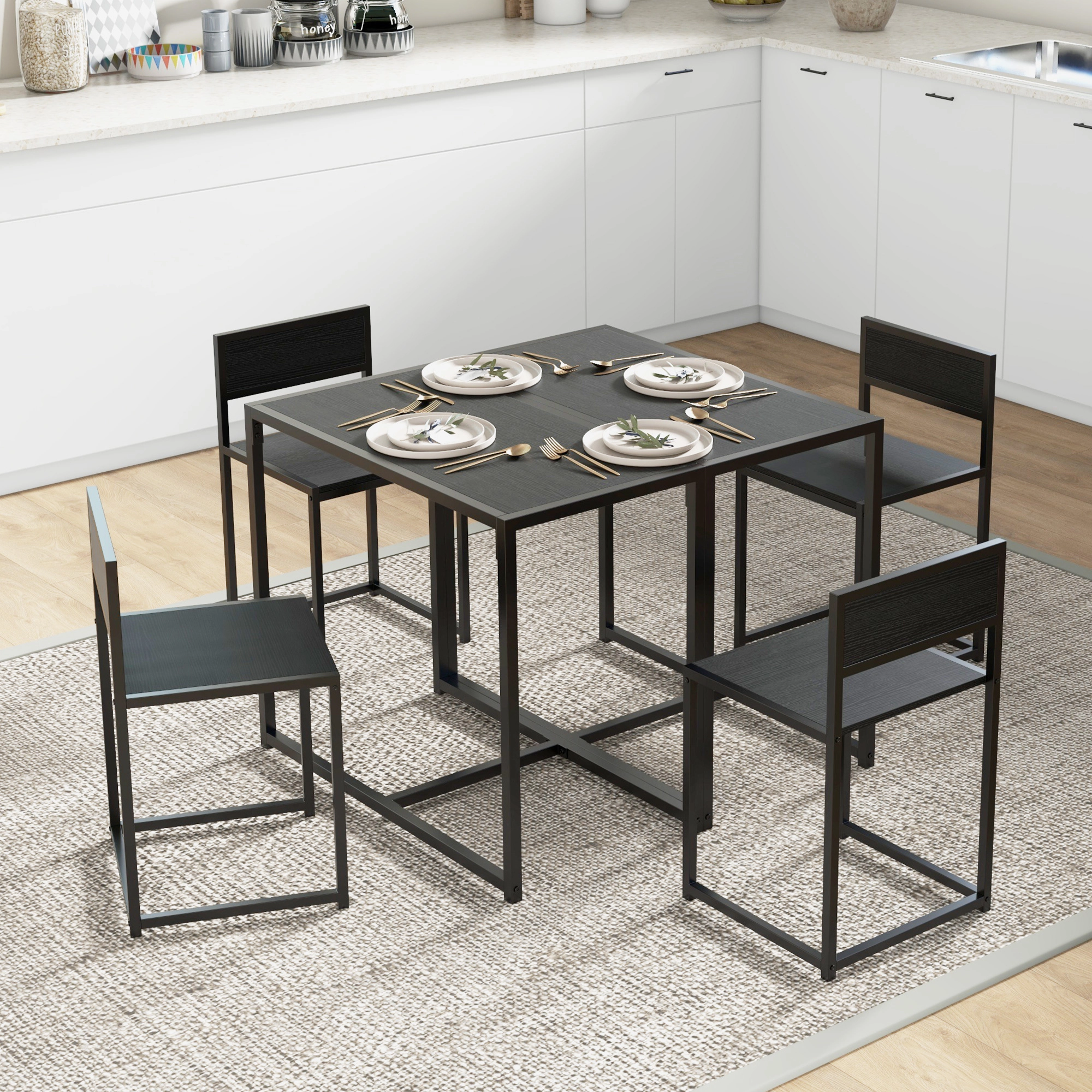 HONGGE 3-Piece Industrial Dining Table Set 2 Kitchen and Chairs Room