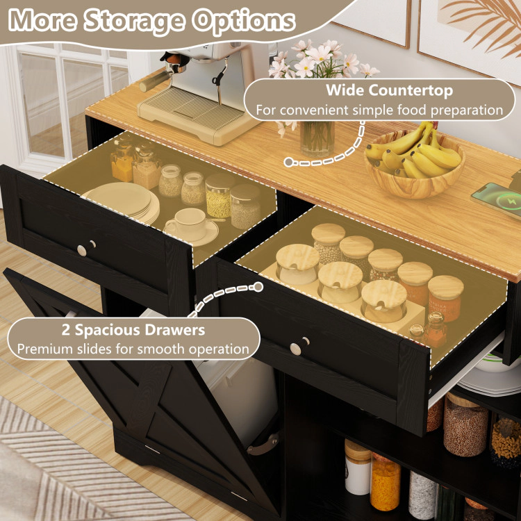 Hivvago Tilt Out Trash Can Cabinet With Outlets And Adjustable Shelf