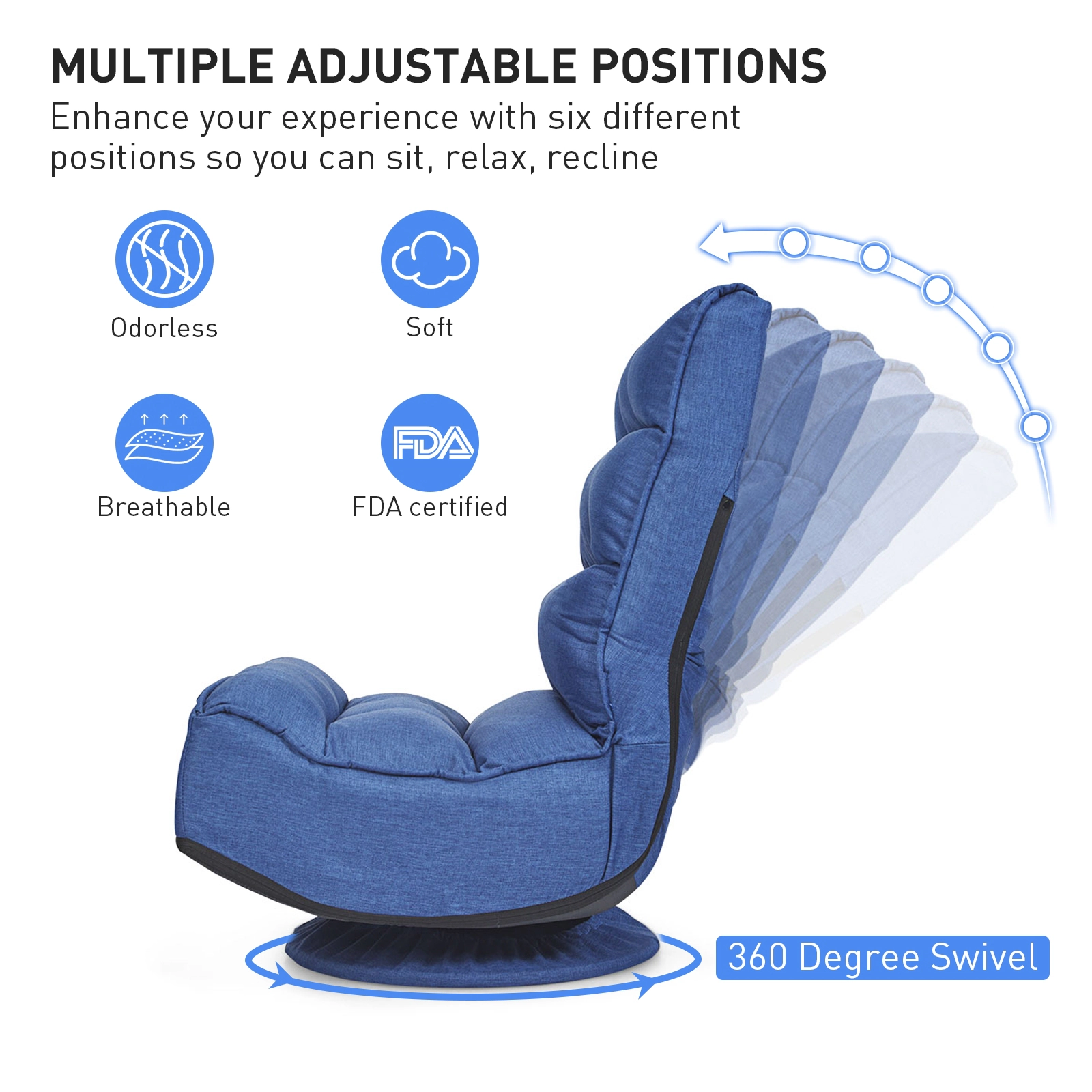 SUGIFT 5-Position 360-Degree Swivel Padded Folding Floor Gaming Chair 23-in x 29.5-in x 32.5-in 300-lb Capacity Navy