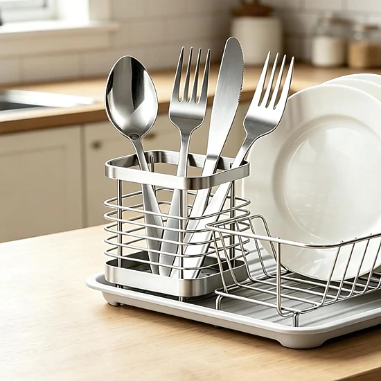 Stock Preferred Stainless Steel Utensil Holder and Drying Rack for Kitchen Counter