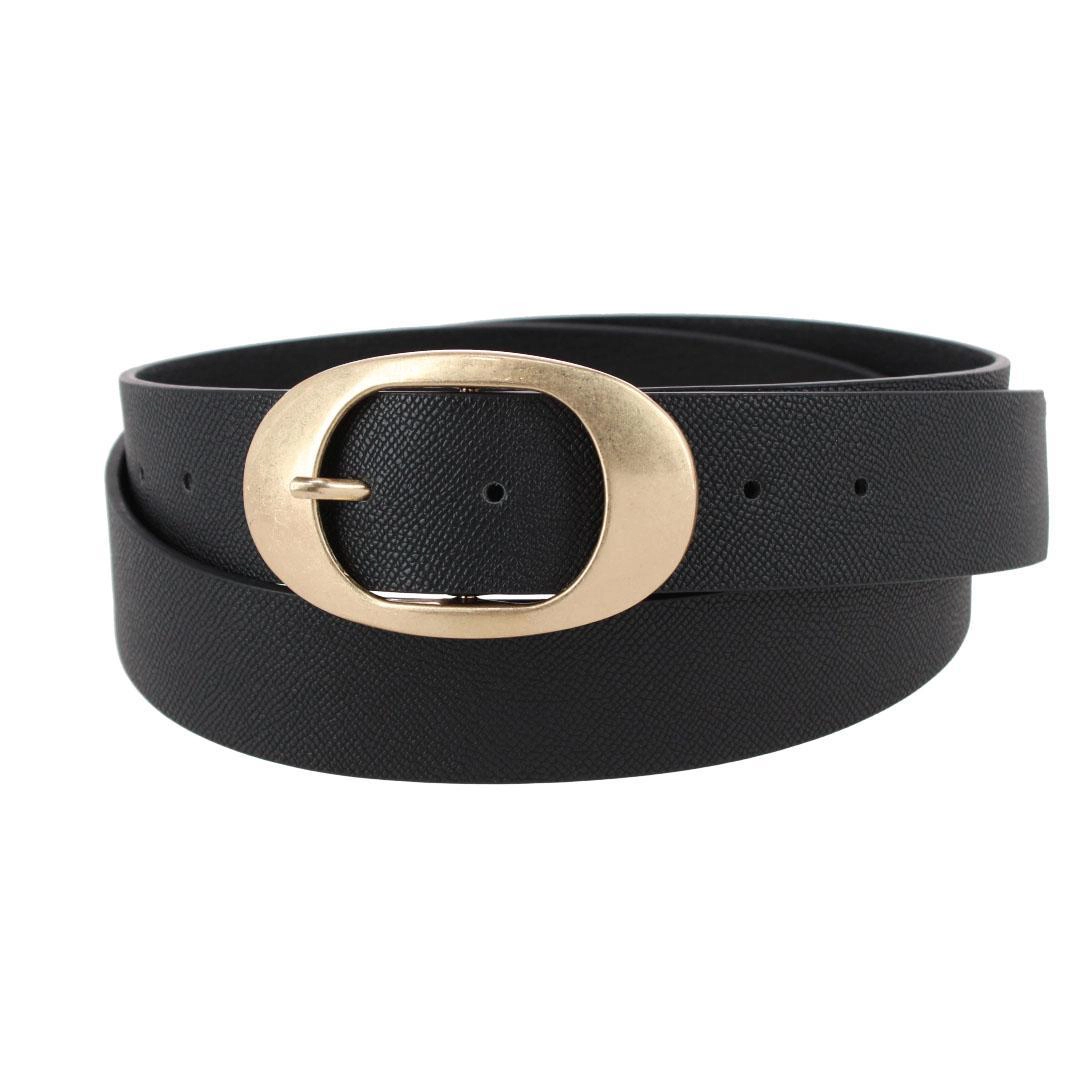 CTM Women's Plus Synthetic Leather Belt with Oval Buckle