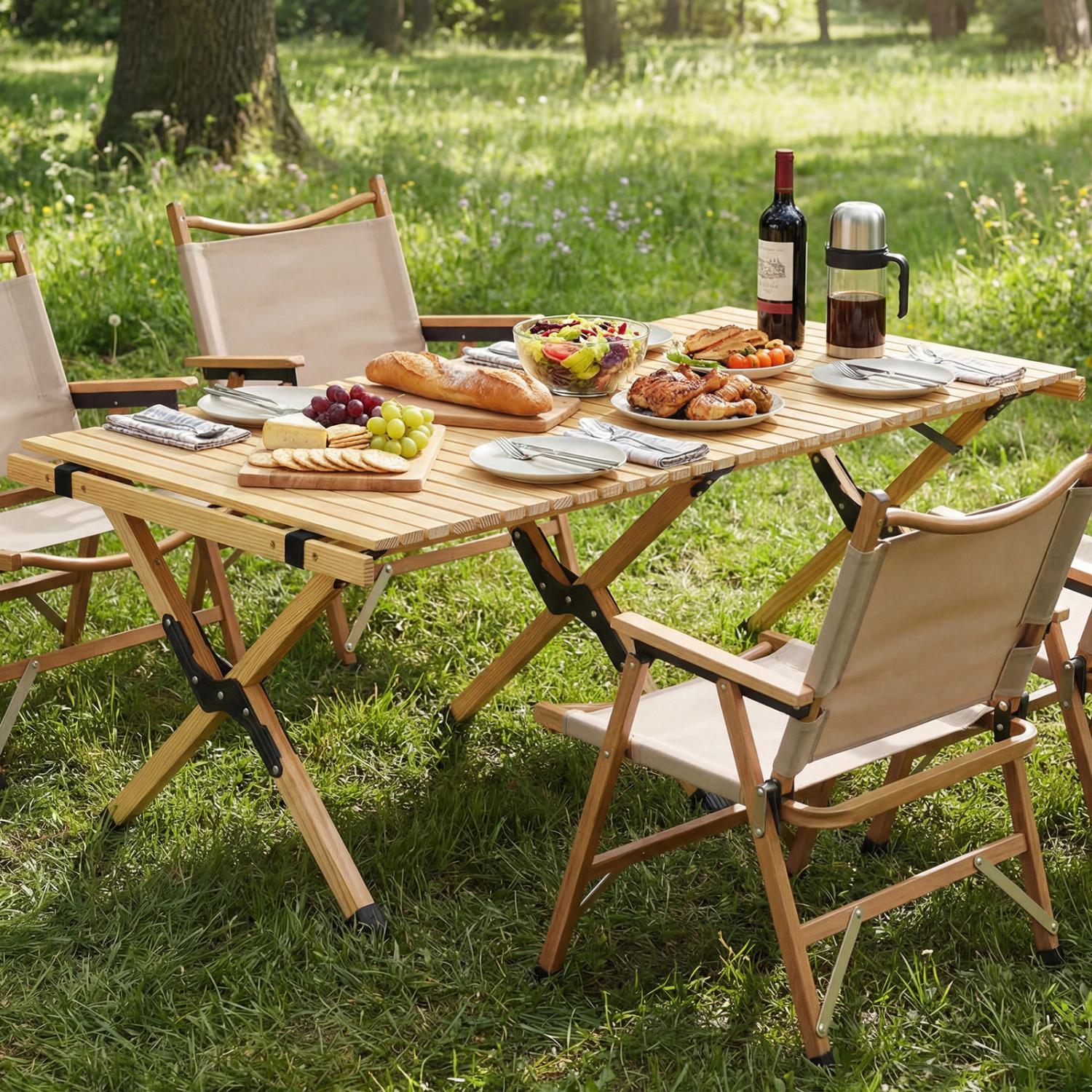 LJG 48 Inch Folding Camping Table with Carry Bag for Backyard
