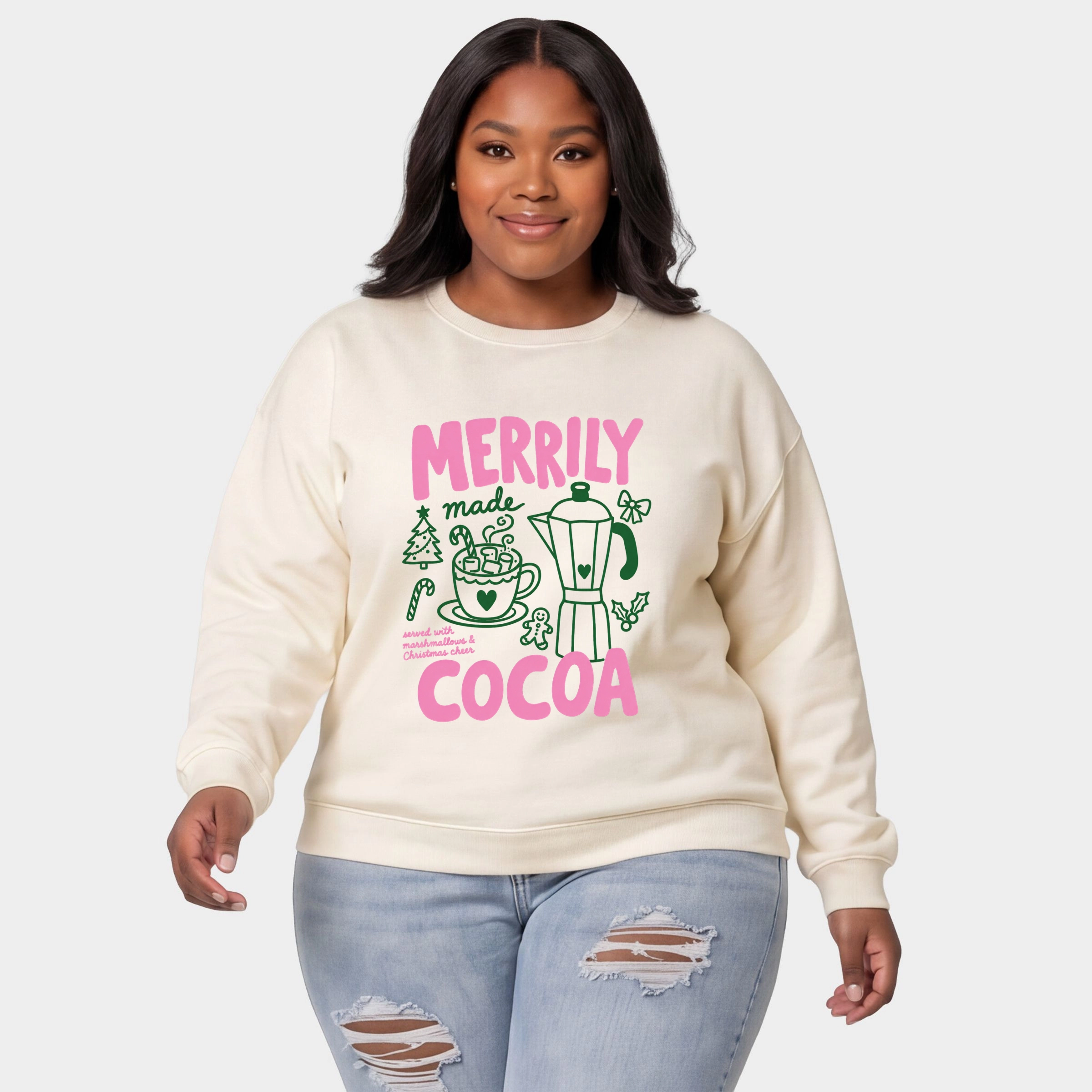 Simply Sage Market - Women's Plus Sweatshirt Merrily Made Cocoa Pink