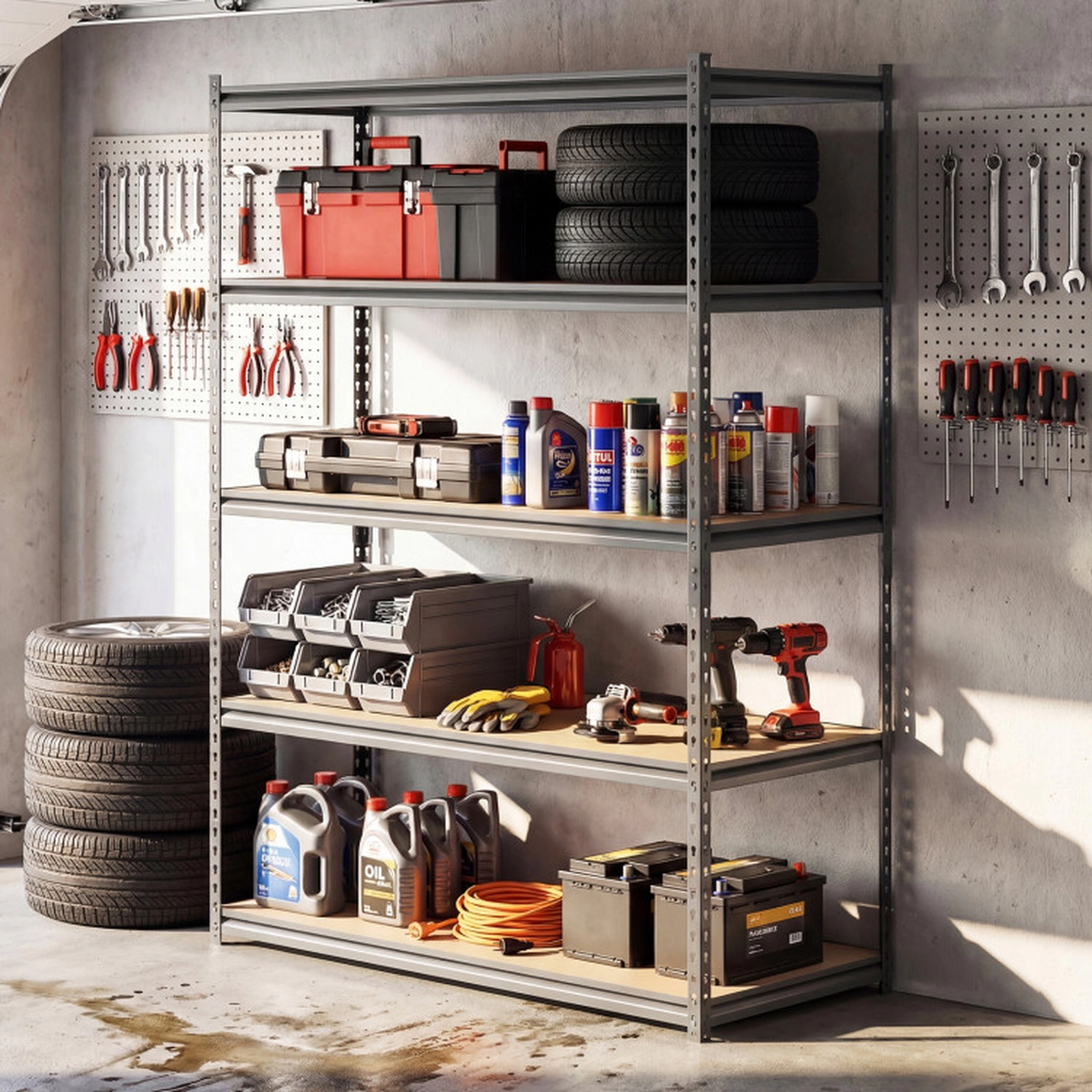 SUGIFT 5-Tier Metal Garage Shelving Unit 440-lb Per Shelf 2200-lb Total Capacity Utility Storage Rack Set of 2 Gray