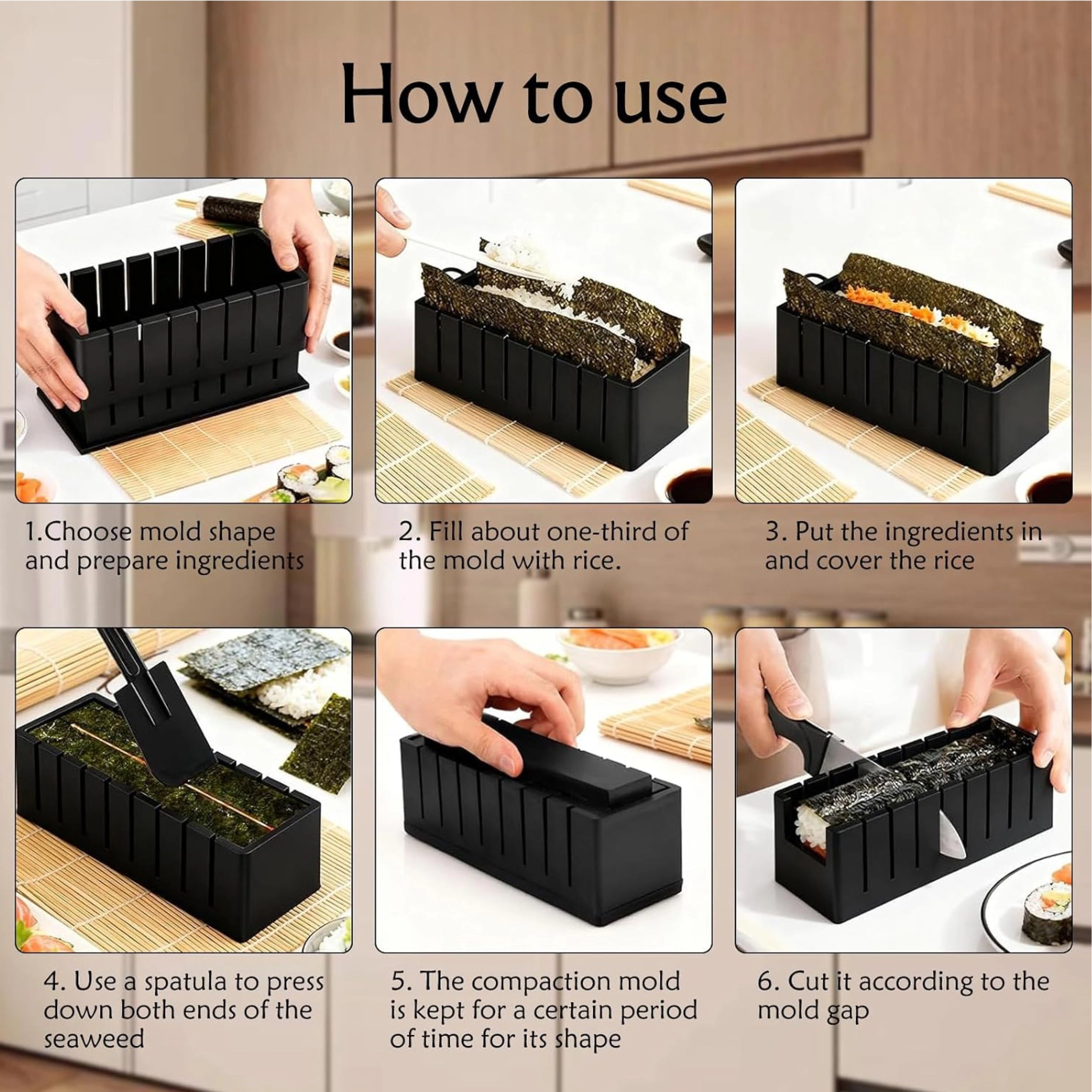 Stock Preferred Pack of 10 Sushi Maker Kit with Rice Roll Mold Press and Sushi Shapes