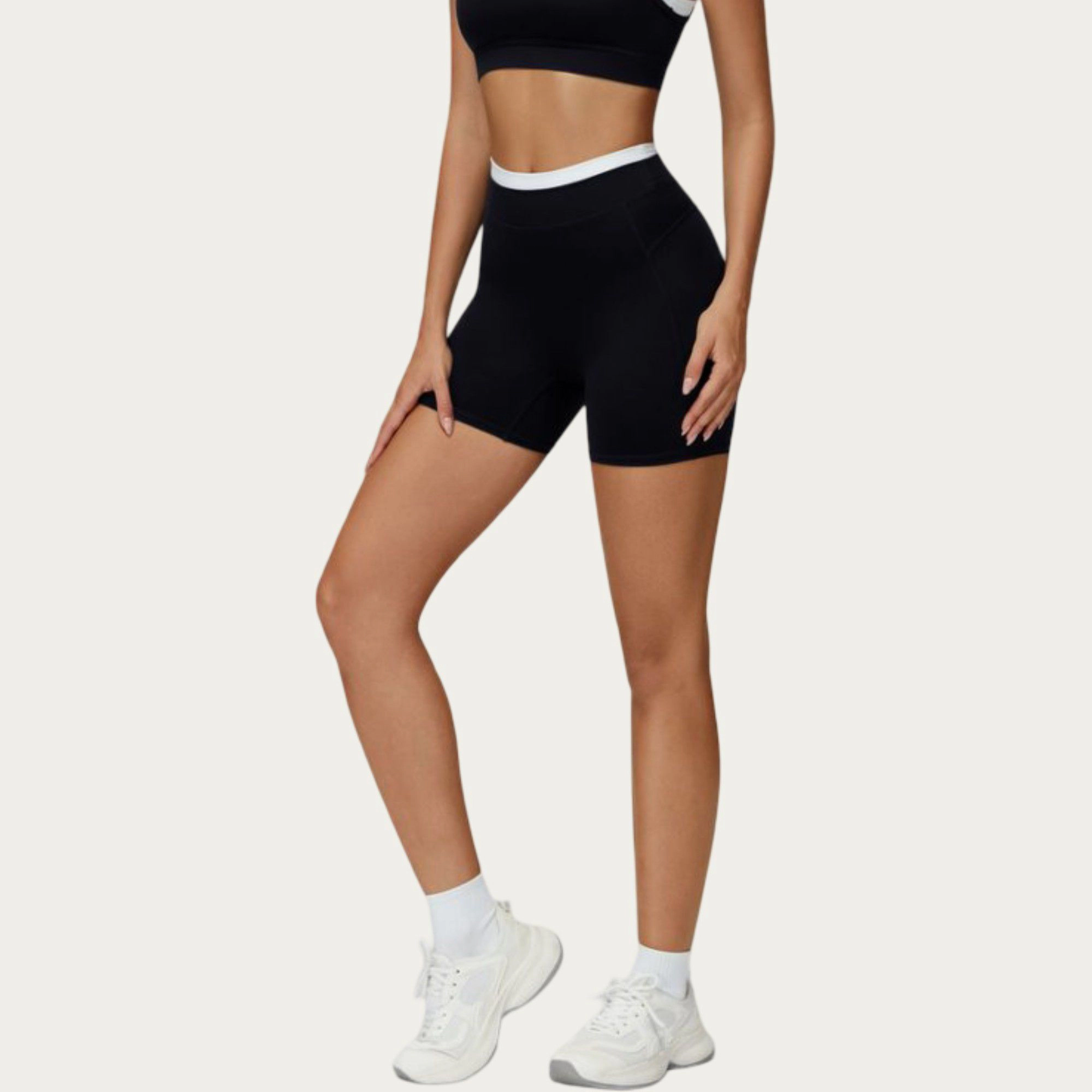 Anna-Kaci Women's High Waist Biker Shorts with Smooth Stretch Fabric and Contrast Waistband