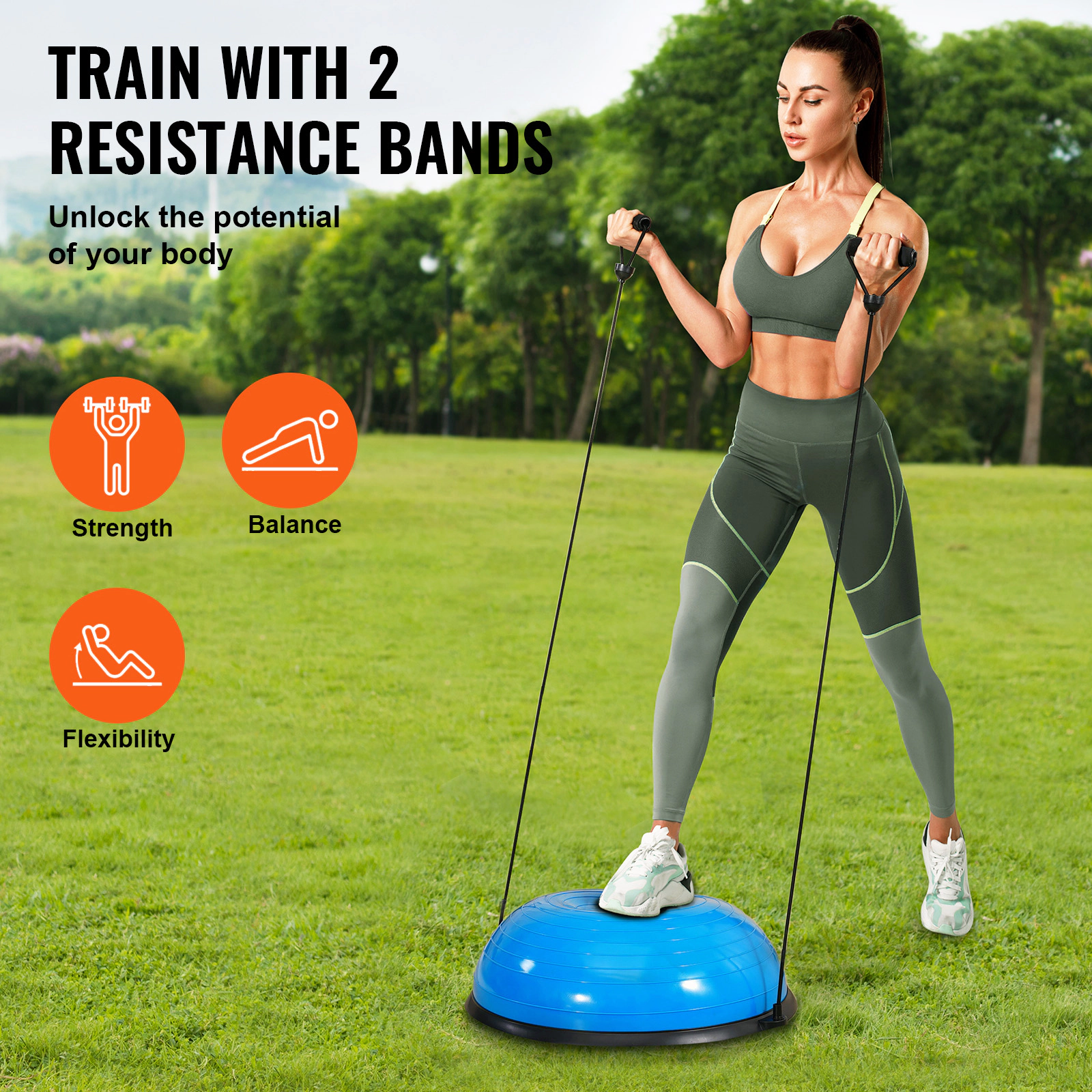 HONGGE Half Exercise Ball Trainer Balance Ball Trainer Stability Ball Yoga Ball with Resistance Bands & Foot Pump