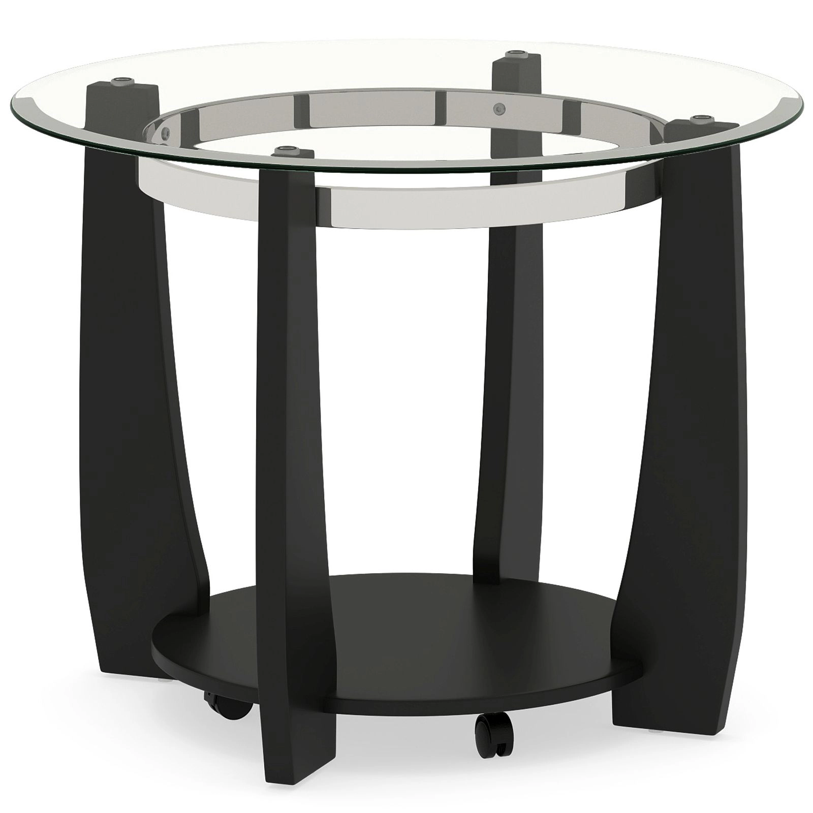 SlickBlue Round Glass Coffee Table with Storage Shelf and Wheels
