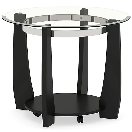 SlickBlue Round Glass Coffee Table with Storage Shelf and Wheels