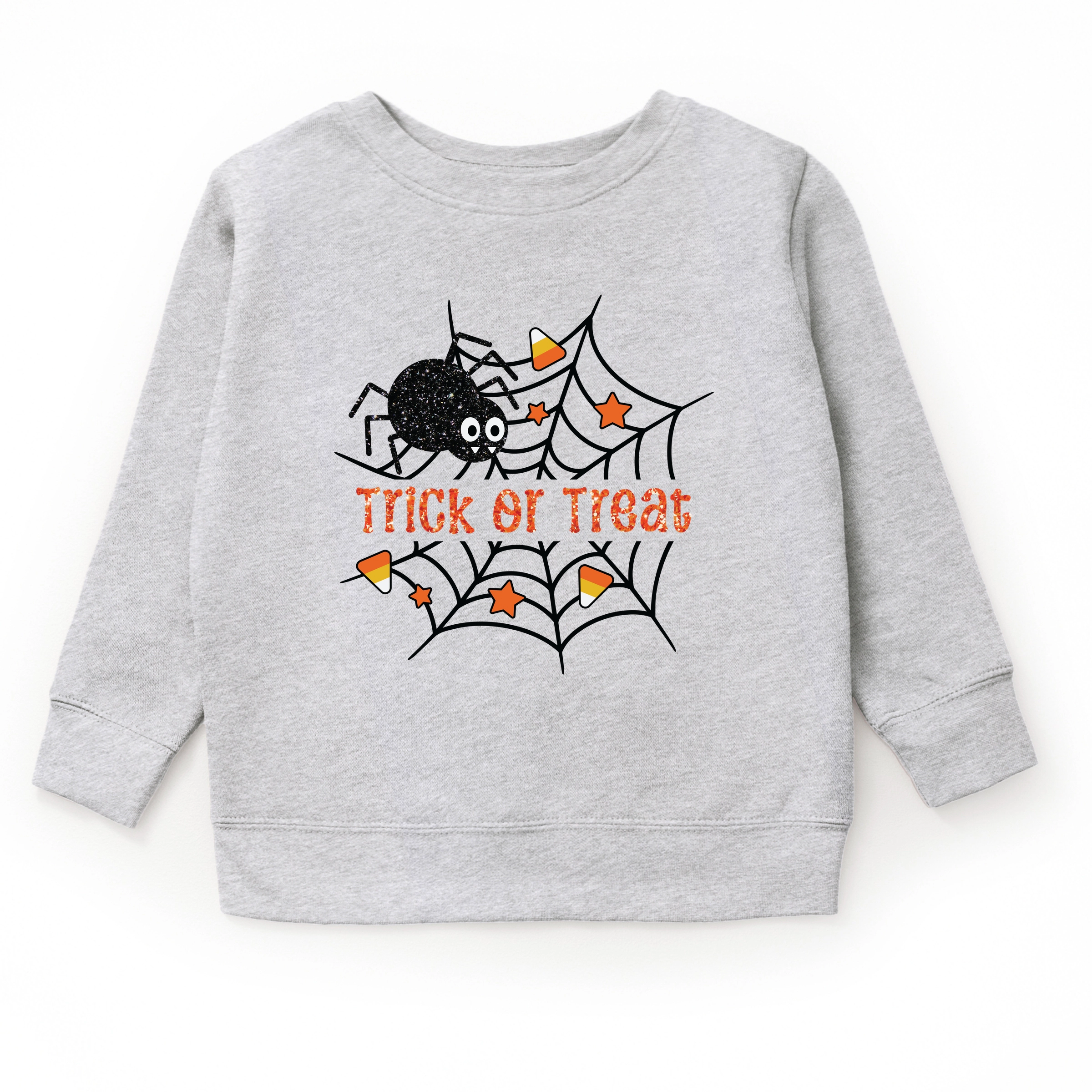 The Juniper Shop - Youth Graphic Sweatshirt Trick or Treat Spiderweb Glitter