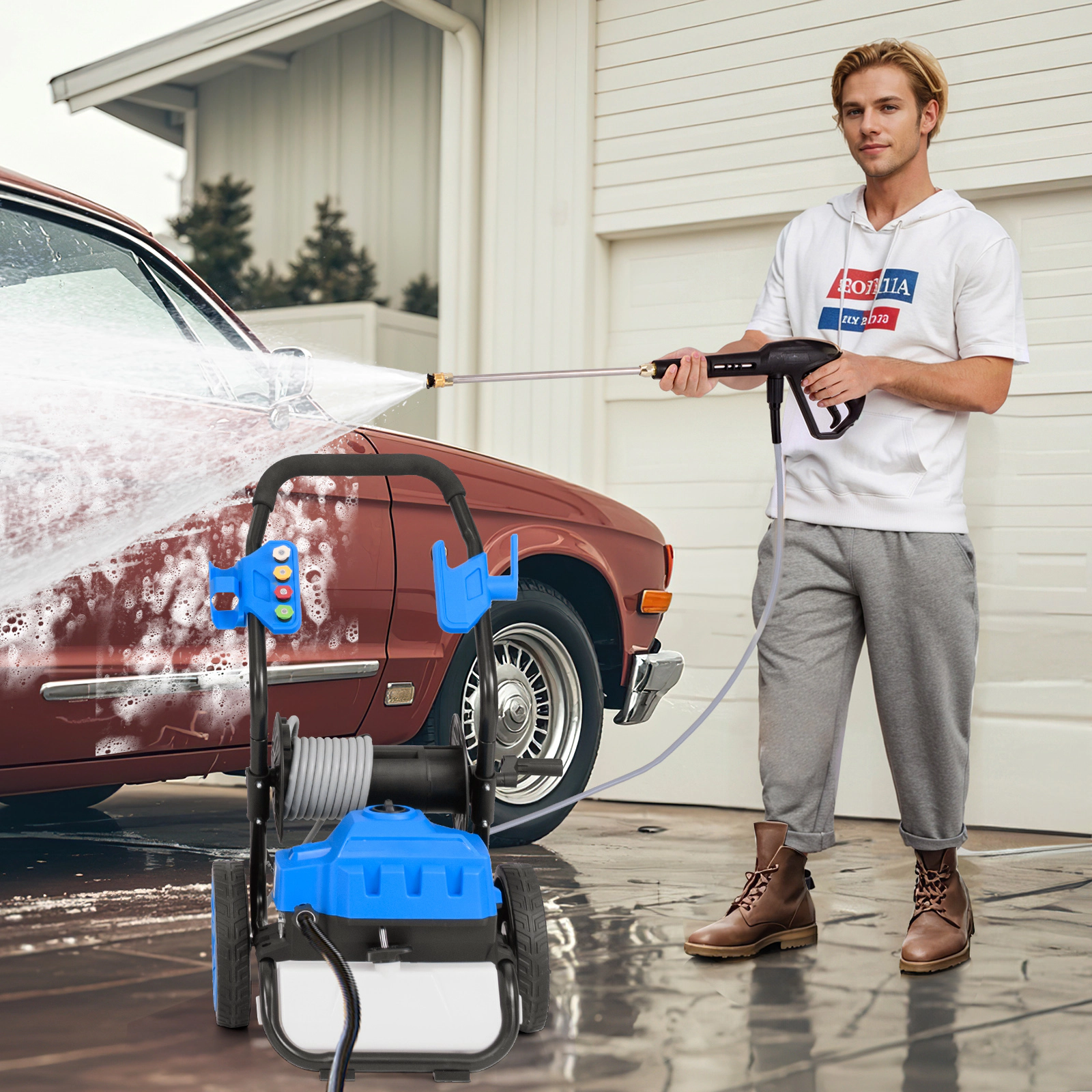 LJG 2300 PSI 1.8 GPM Electric Pressure Washer with Wheels and 5 Quick Connect Nozzles