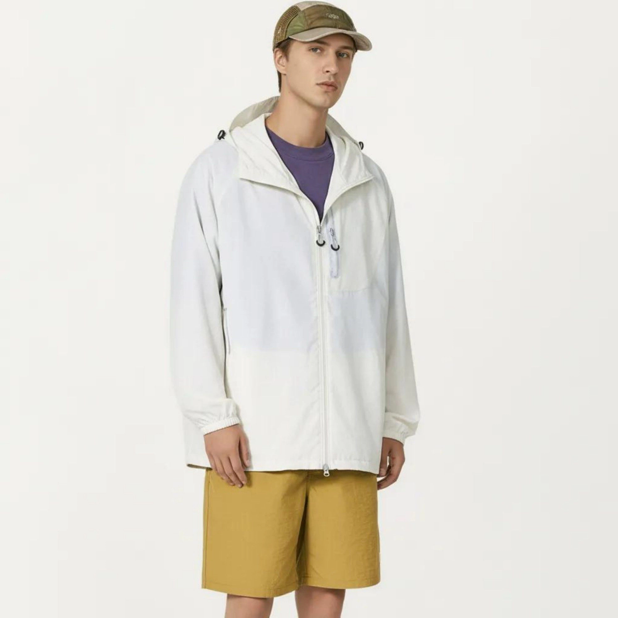 Anna-Kaci Men's Lightweight Windbreaker Jacket with Hood Full Zip Closure Panel Detail and Elastic Cuff